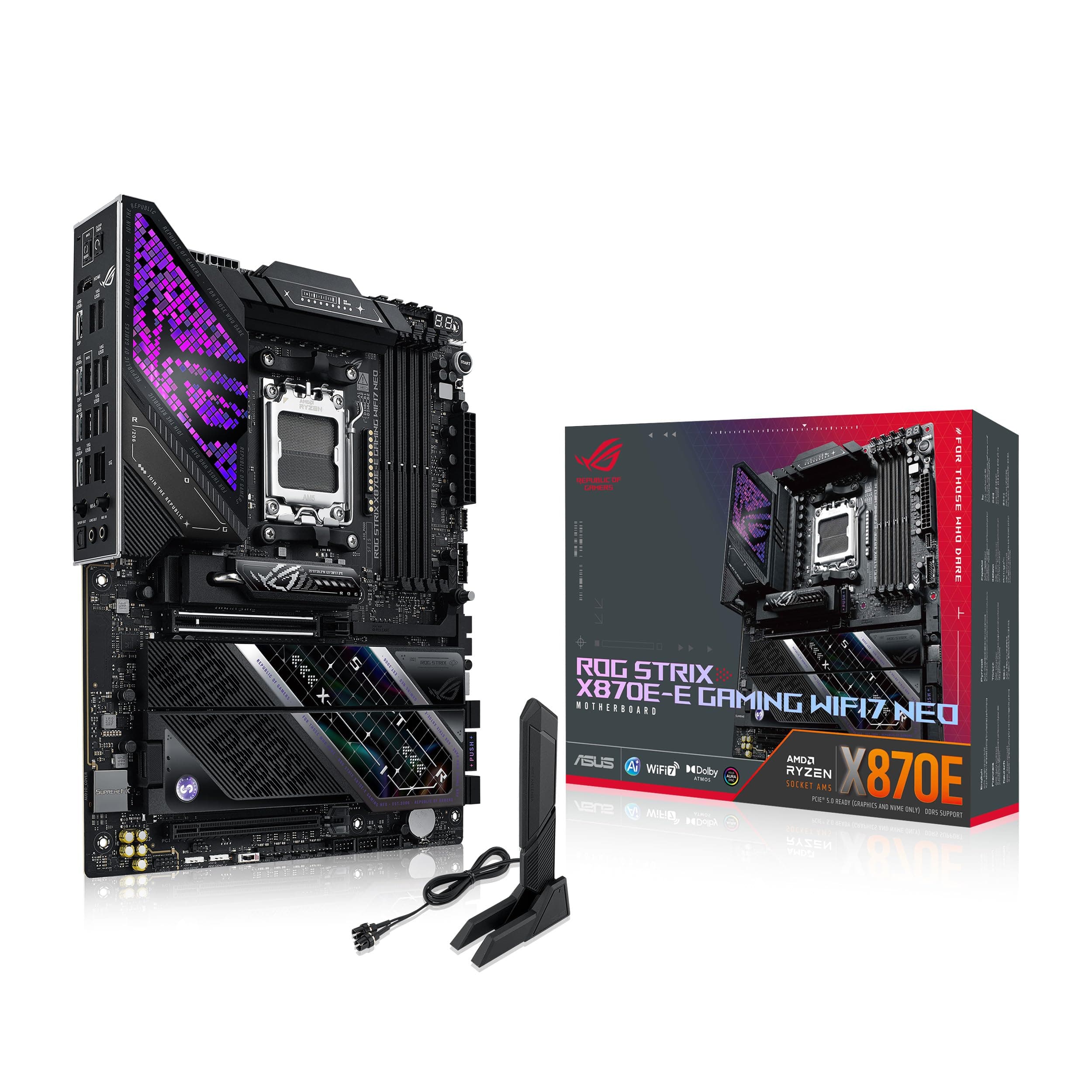 ASUS ROG Strix X870E-E Gaming WIFI7 NEO, AMD ATX Motherboard, 18 + 2 + 2 Leistungsstufen, DDR5 Steckplätze, fünf M.2 Steckplätze, PCIe 5.0 mit voller Unterstützung für GPUs der nächsten Generation ROG Strix X870E-E|Neo|M.2x5