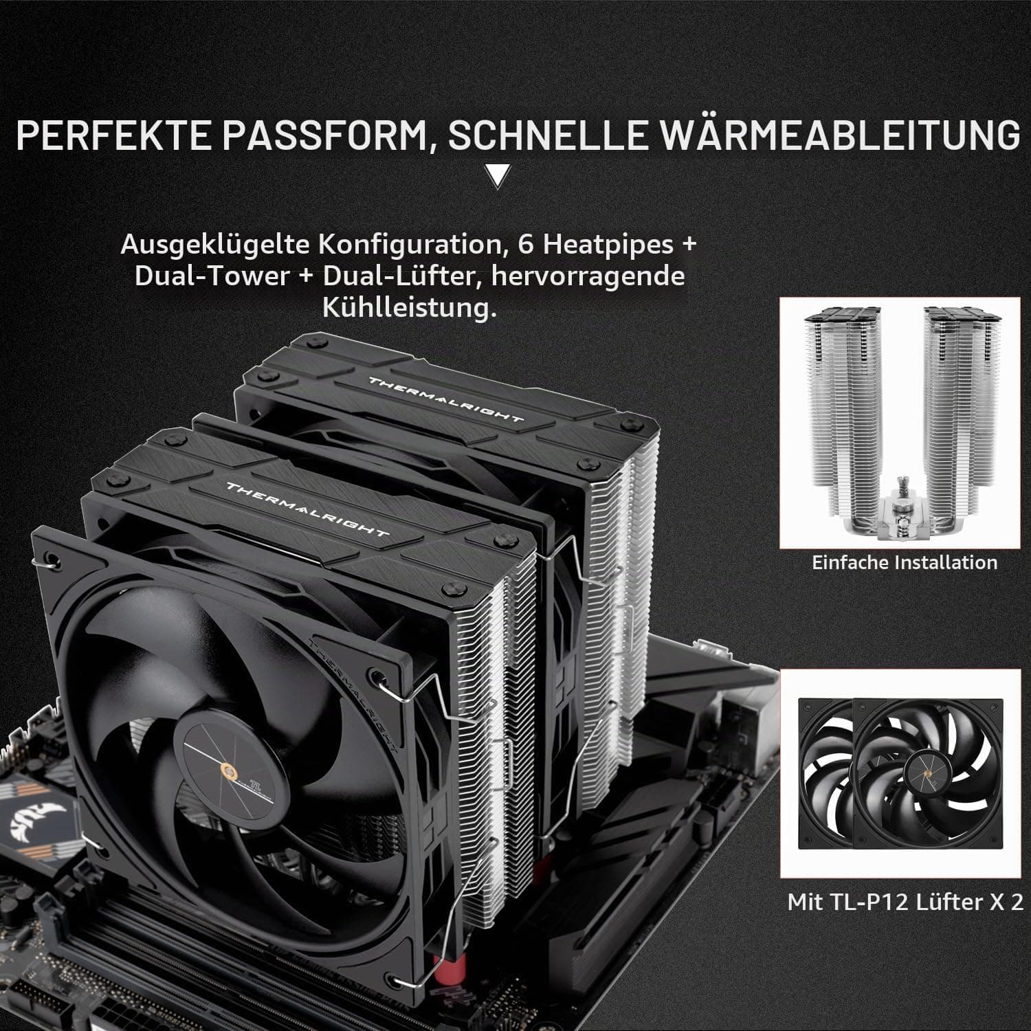 Thermalright Peerless Assassin 120 Black V3 CPU Luftkühler, 6 Heatpipes Kühlkörper Kühler mit zwei TL-P12 PWM Lüftern,Top Cover Design,für AM4/AM5, Intel LGA 1851/1700/115X/1200 Bild 7