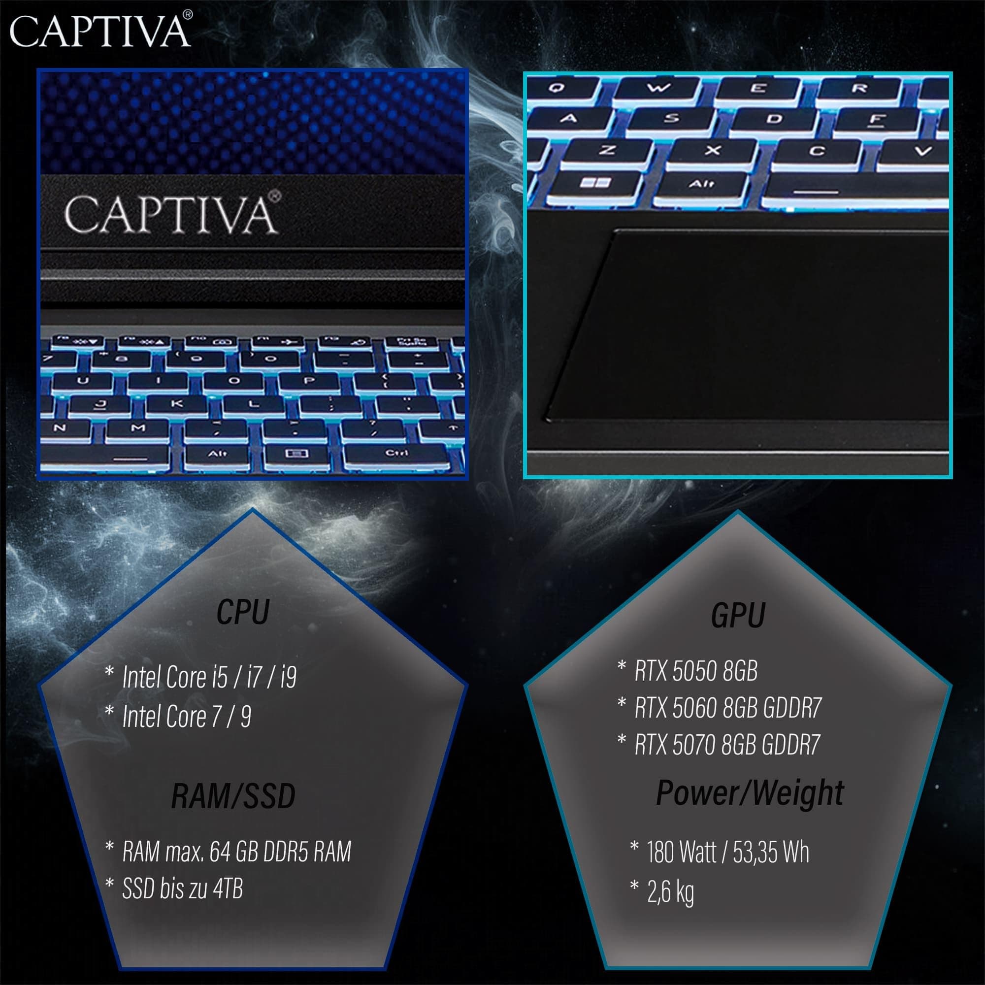 Captiva Notebook Highend Gaming I94-365GE | Intel Core i7 13620H | 32GB DDR5 RAM | NVIDIA GeForce RTX 5070 8GB | 1 TB SSD | 17,3 Zoll Full HD 144Hz | ohne OS ohne Betriebssystem 17.3 Zoll 1000.0 GB 32.0 GB Bild 7