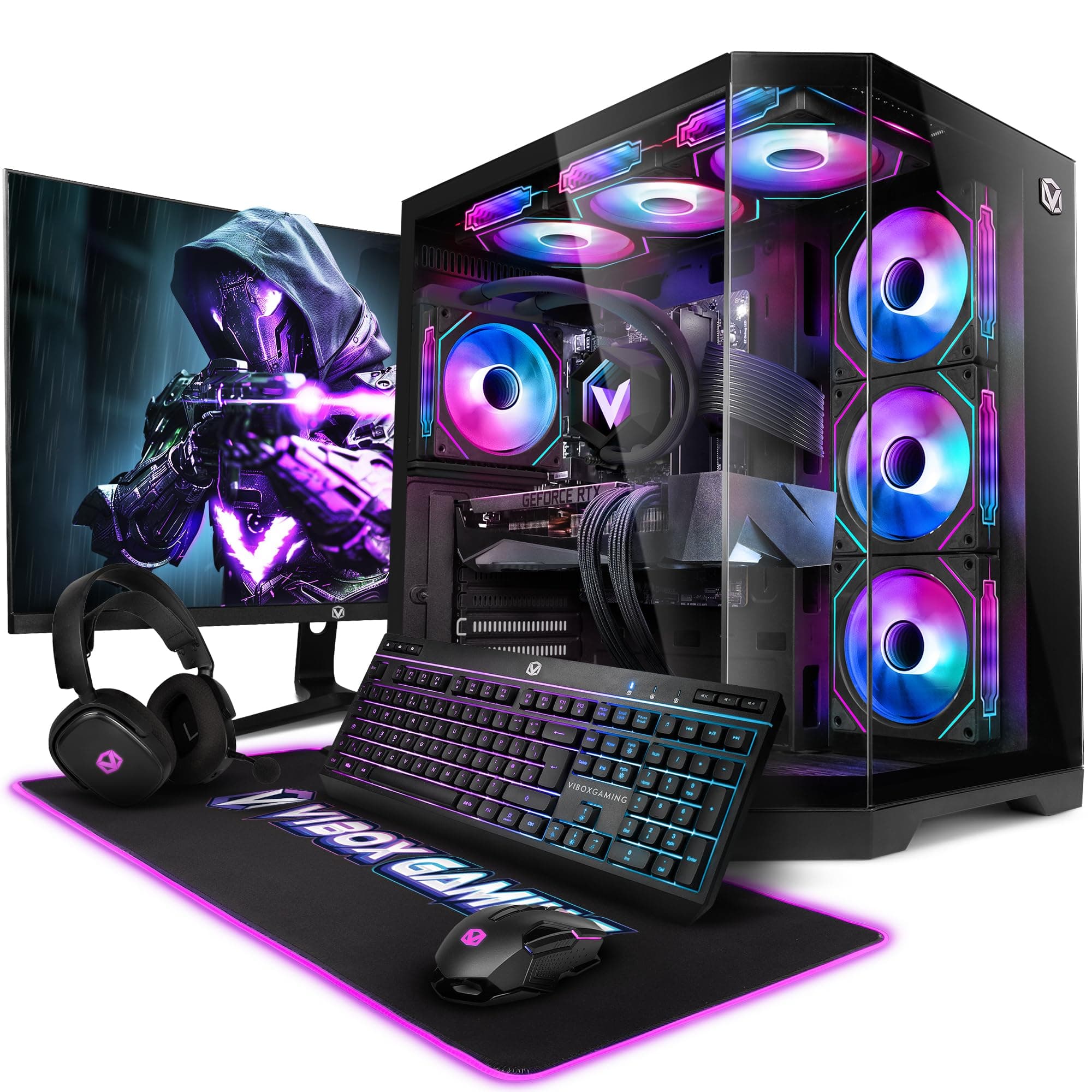 Vibox IV-354 Gaming PC Set Komplett • Monitor 27 Zoll • AMD Ryzen 7 5700X 8-Kern • AMD Radeon RX 9070 XT 16GB • 32GB RAM • 1TB SSD • Windows 11 • WLAN 6 + Bluetooth 5.4 Schwarz 1 TB 32 GB AMD Radeon RX 9070 XT Windows 11 Home