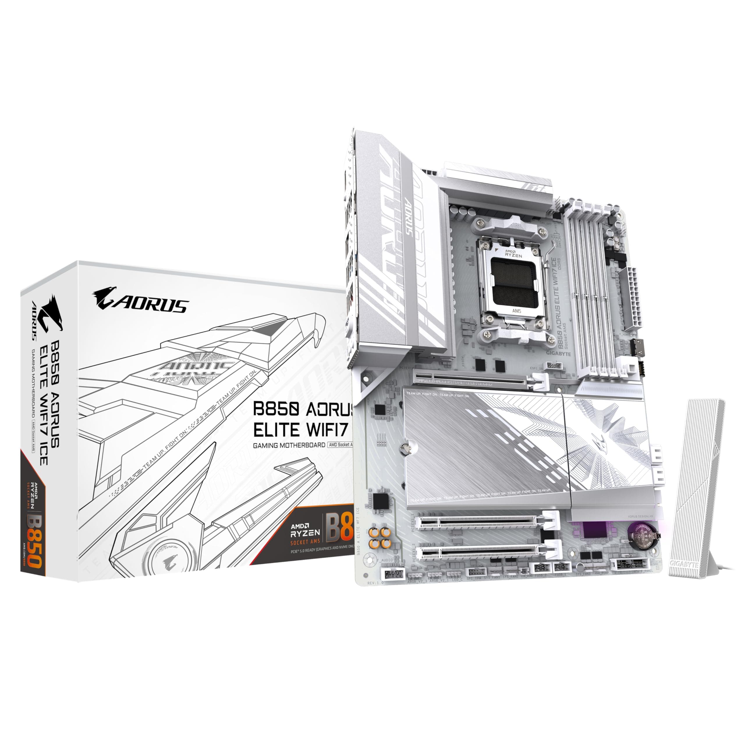 GIGABYTE B850 AORUS Elite WIFI7 Ice Motherboard - AMD Ryzen 9000 Serie CPUs, 14+2+2 Phasen digitales VRM, bis zu 8200MHz DDR5 (OC), 1xPCIe 5.0 + 2xPCIe 4.0 M.2, 2,5 LAN, WiFi 7, USB 3.2 Gen 2x2 Bild 2