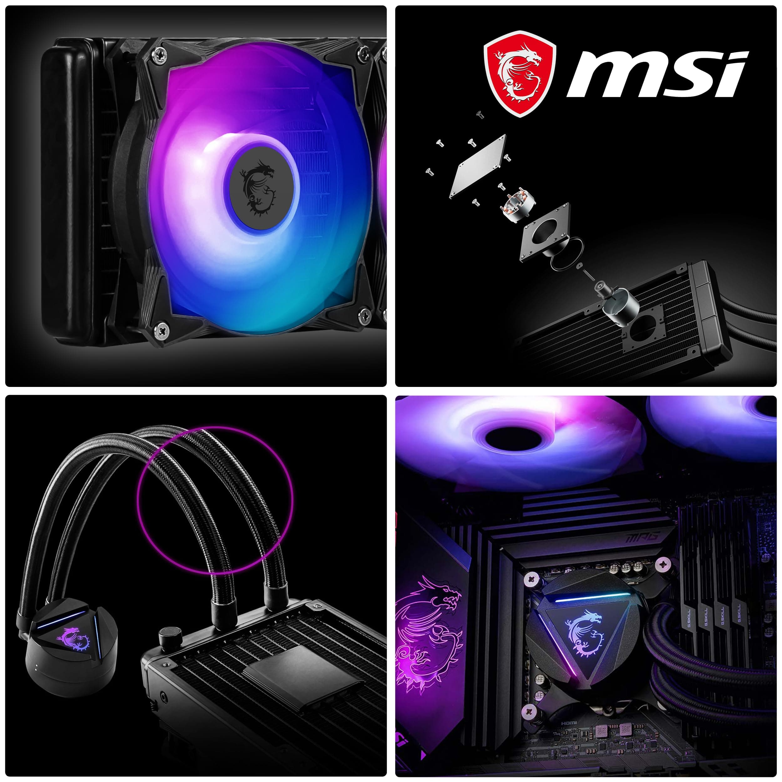 MSI MAG CORELIQUID 240R V2 AIO CPU Wasserkühlung, drehbarer ARGB-Blockkopf, integrierte Kühlerpumpe, Split-Flow-Wasserkühlung, verdampfungssichere Schläuche, einfache Montage, AMD & Intel kompatibel Bild 7