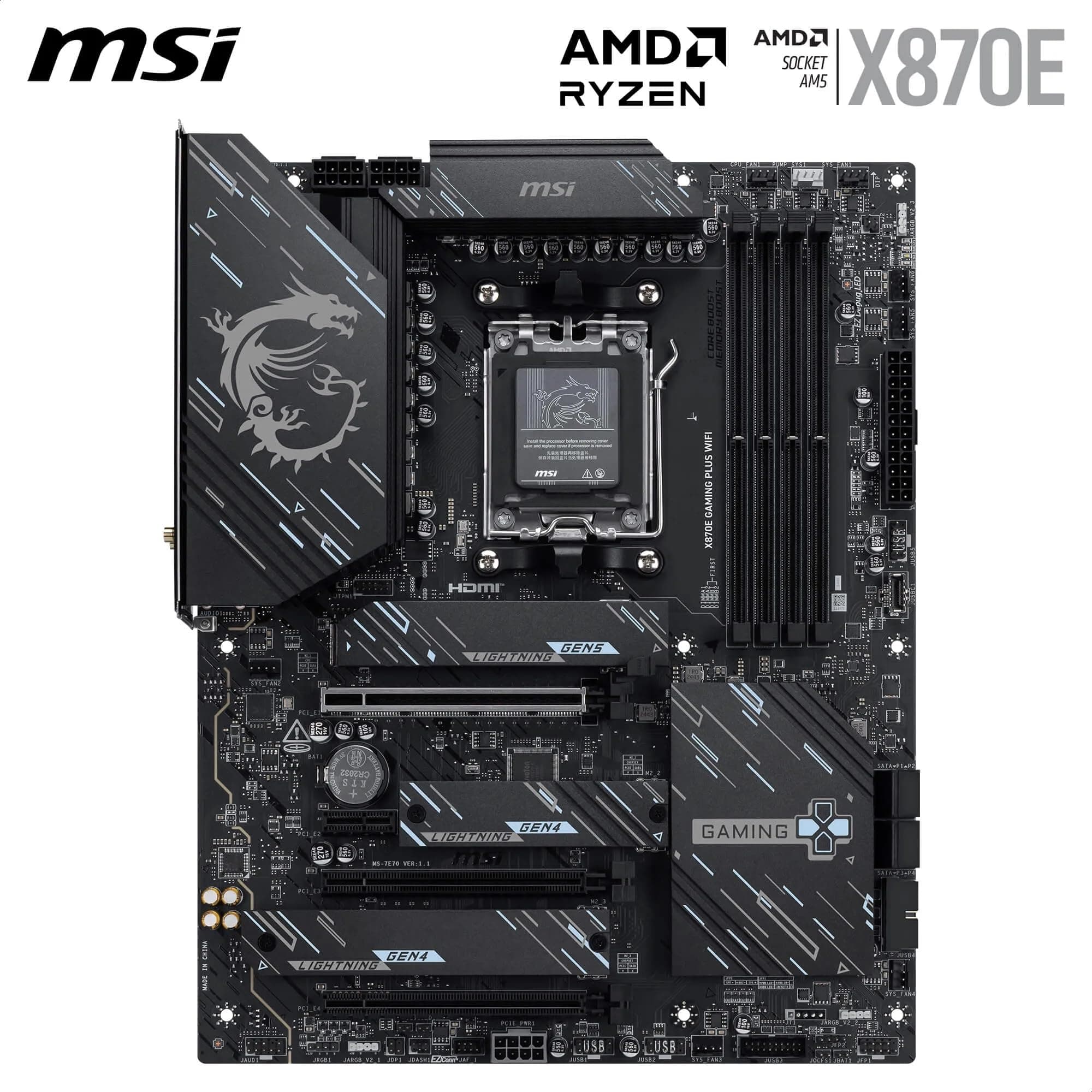 MSI X870E Gaming Plus WiFi Mainboard, ATX - Unterstützt AMD Ryzen 9000/8000 / 7000 Prozessoren, AM5-60A SPS VRM, DDR5 Memory Boost 8200+ MT/s (OC), PCIe 5.0 x16 & 4.0 x4, M.2 Gen5, Wi-Fi 7, 5G LAN Bild 3