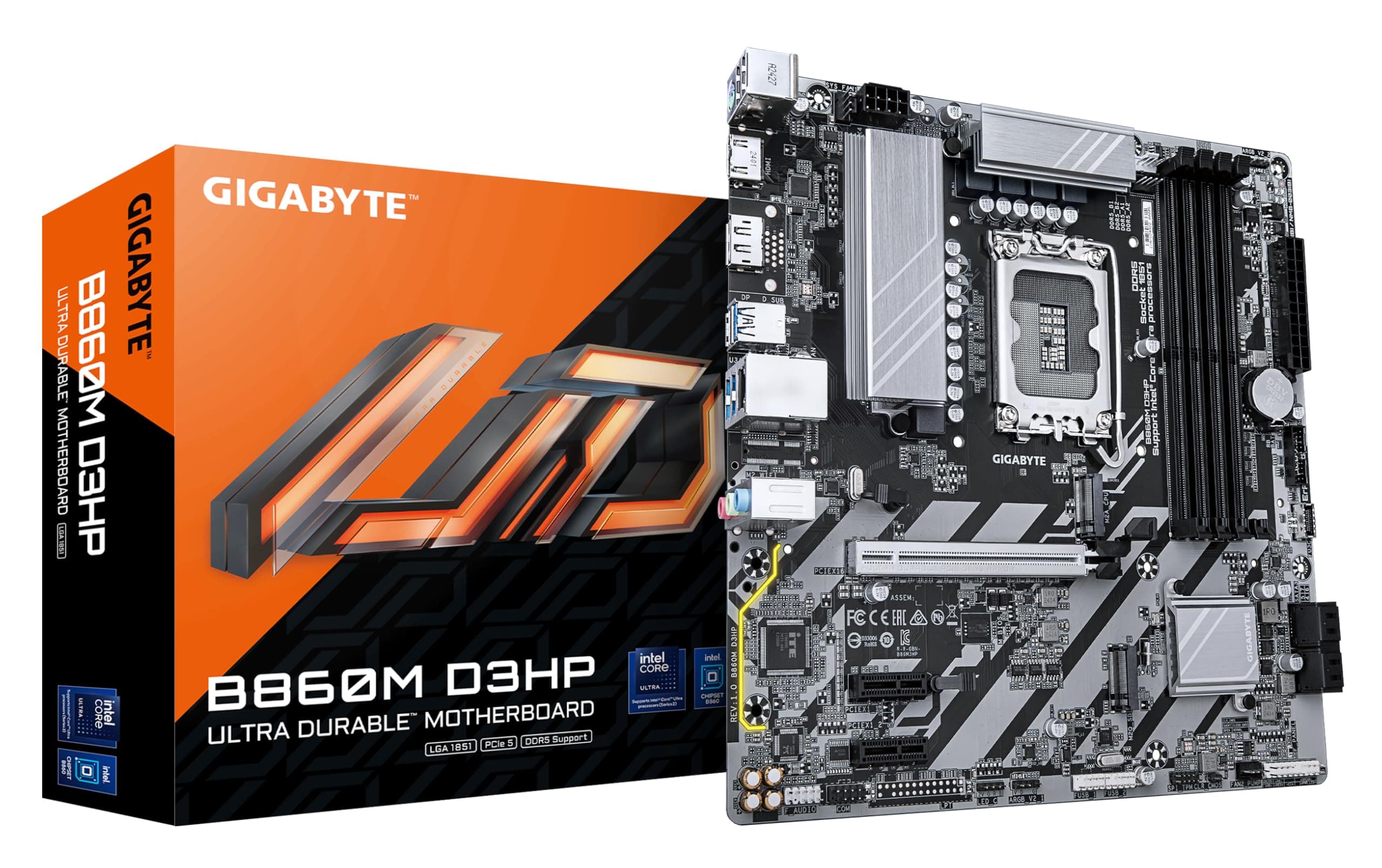 GIGABYTE B860M D3HP Mainboard - Intel Core Ultra CPUs, 4+1+2+1 Phasen VRM, bis zu 9066MHz DDR5, 2xPCIe 4.0 M.2, GbE LAN, USB 3.2 Gen 1 Bild 2