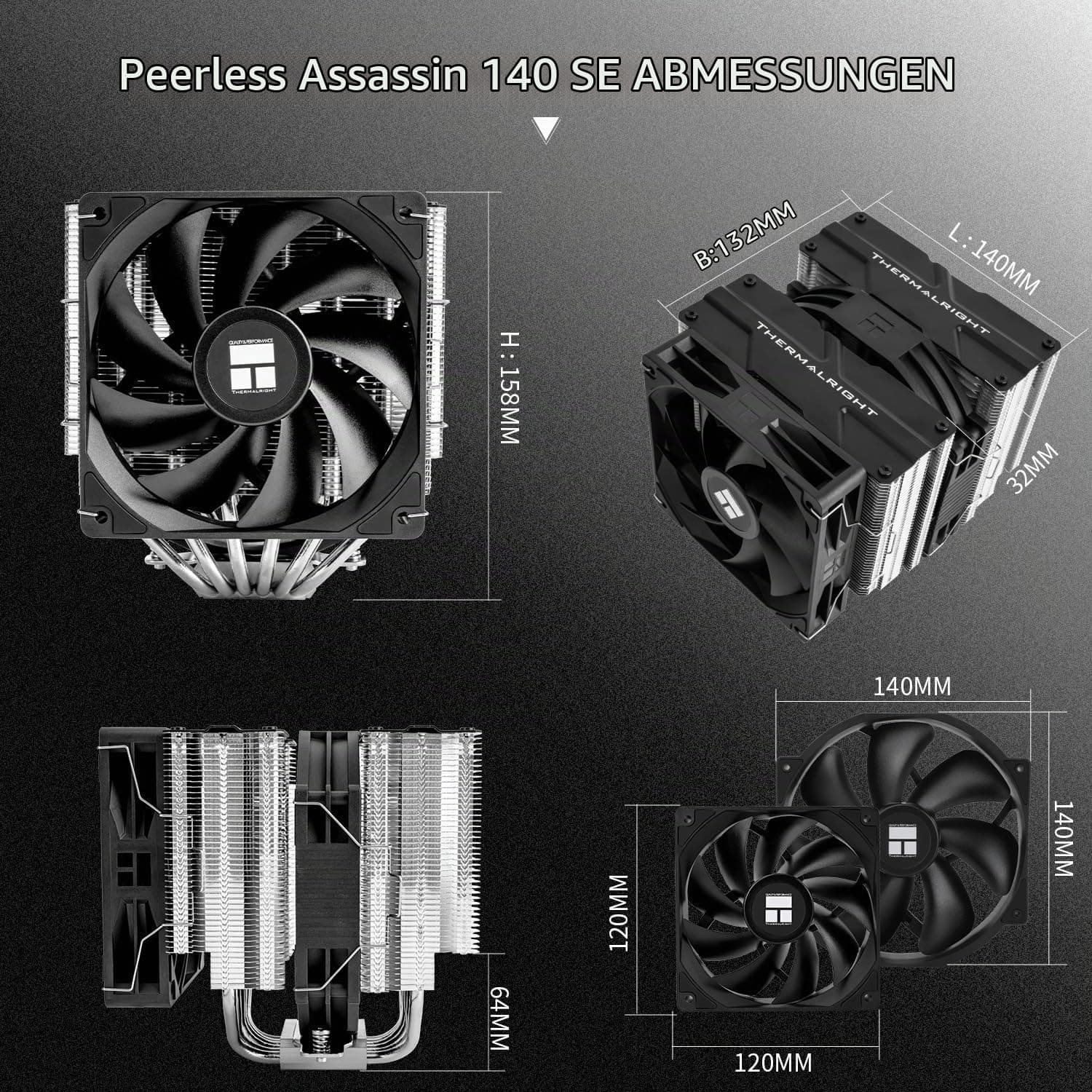Thermalright Peerless Assassin 140 SE CPU-Kühler, Dual-Tower-Kühlkörper mit 6 Wärmerohren, Dual-PWM-Lüfter, Hochleistungs-Wärmeableitung, für AM4/AM5, Intel LGA115x/1700/1851 PA140 SE Bild 3
