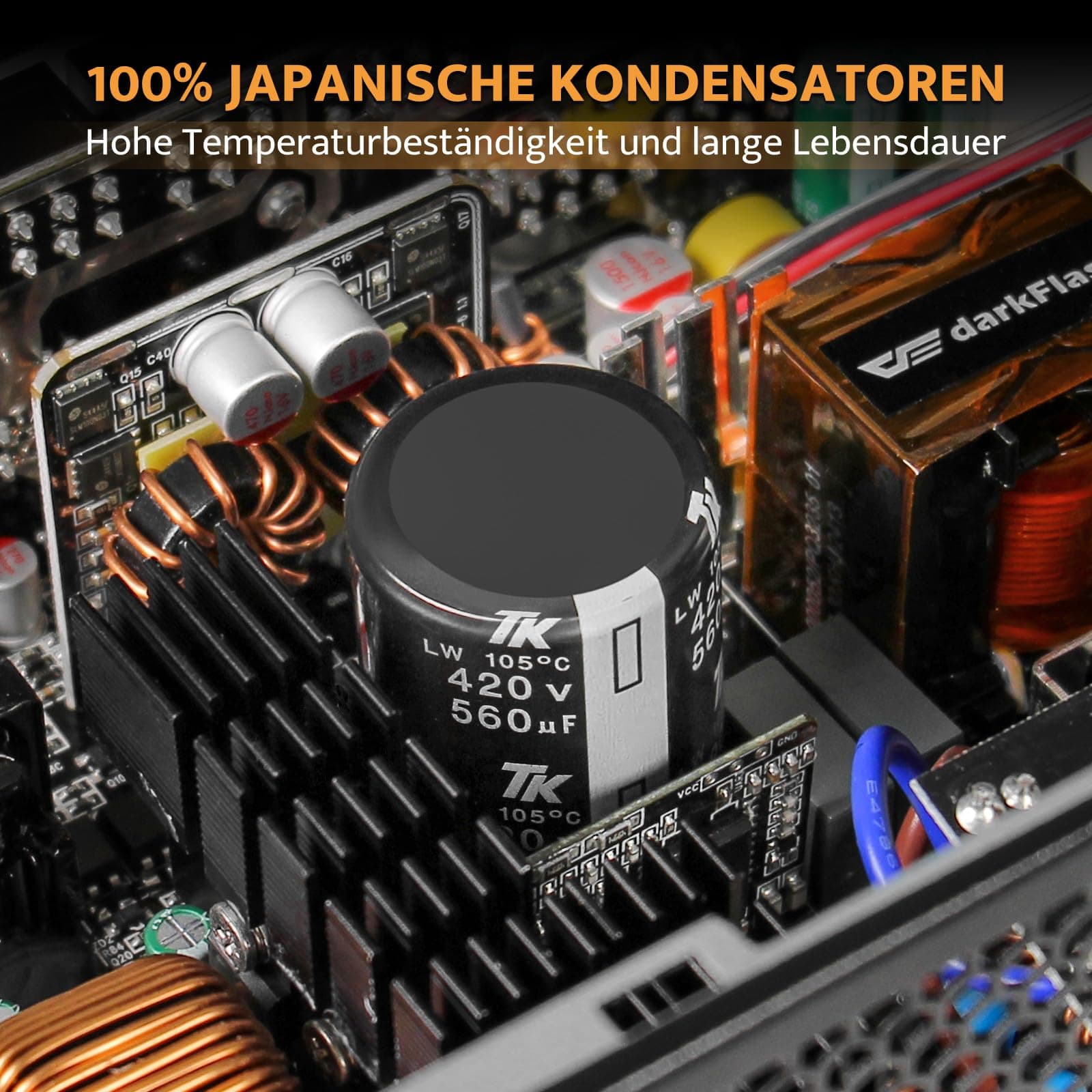 darkFlash PMT850 Vollmodulares ATX 3.1-Netzteil, 80 Plus Gold Effizienz, PCIe 5.1 & 12VHPWR-Unterstützung, 100% Japanische 105°C-Kondensatoren, Kompakte 150-mm-Bauweise (Weiß) 850 Watts Weiß Bild 5