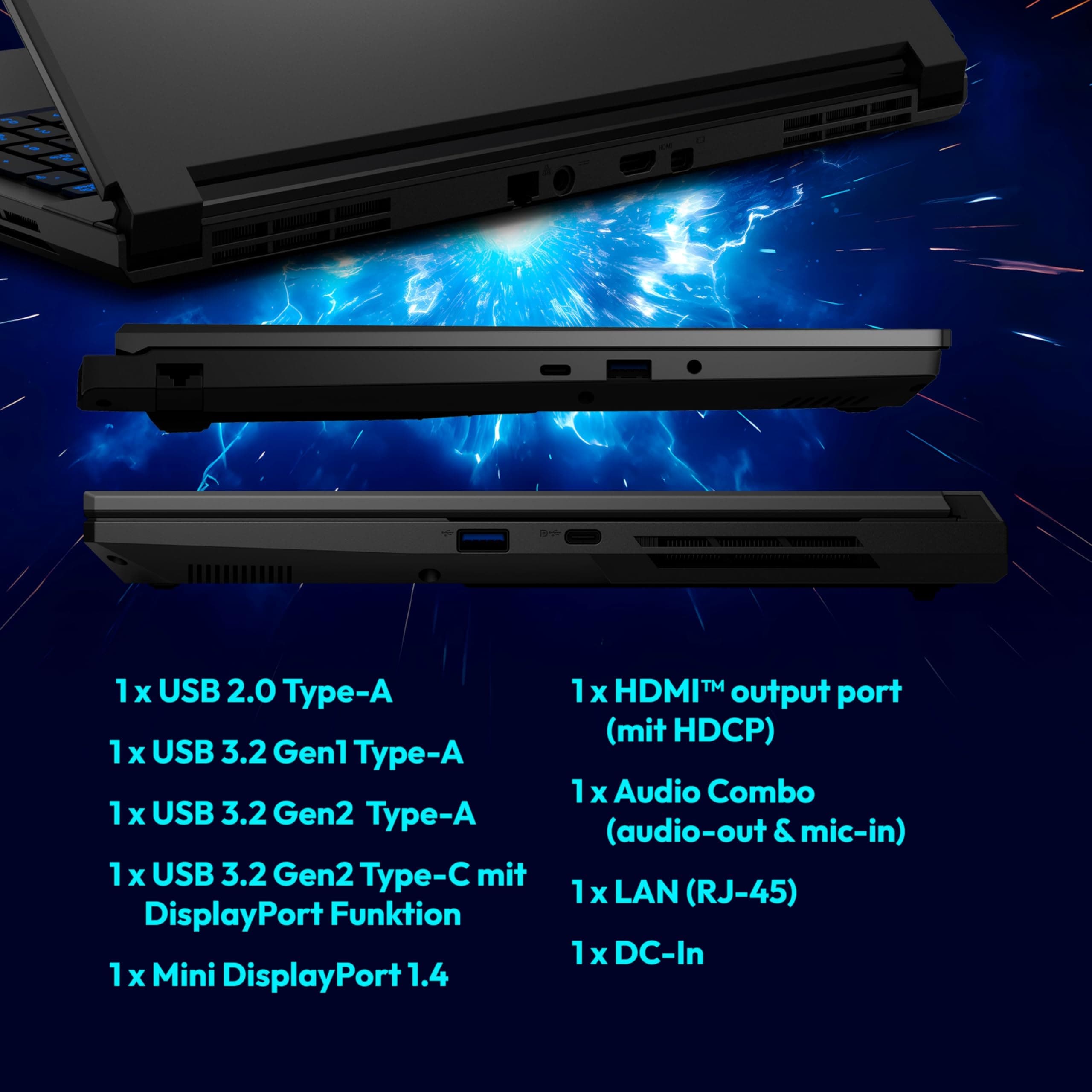 ERAZER Defender 17 P1 43,9 cm (17,3 Zoll 144Hz) Full HD Gaming Laptop (Core i7 13620H, GeForce RTX 5060 8GB GDDR7 VRAM, 16GB DDR5 RAM, 1TB PCIe SSD, ohne OS) Bild 6