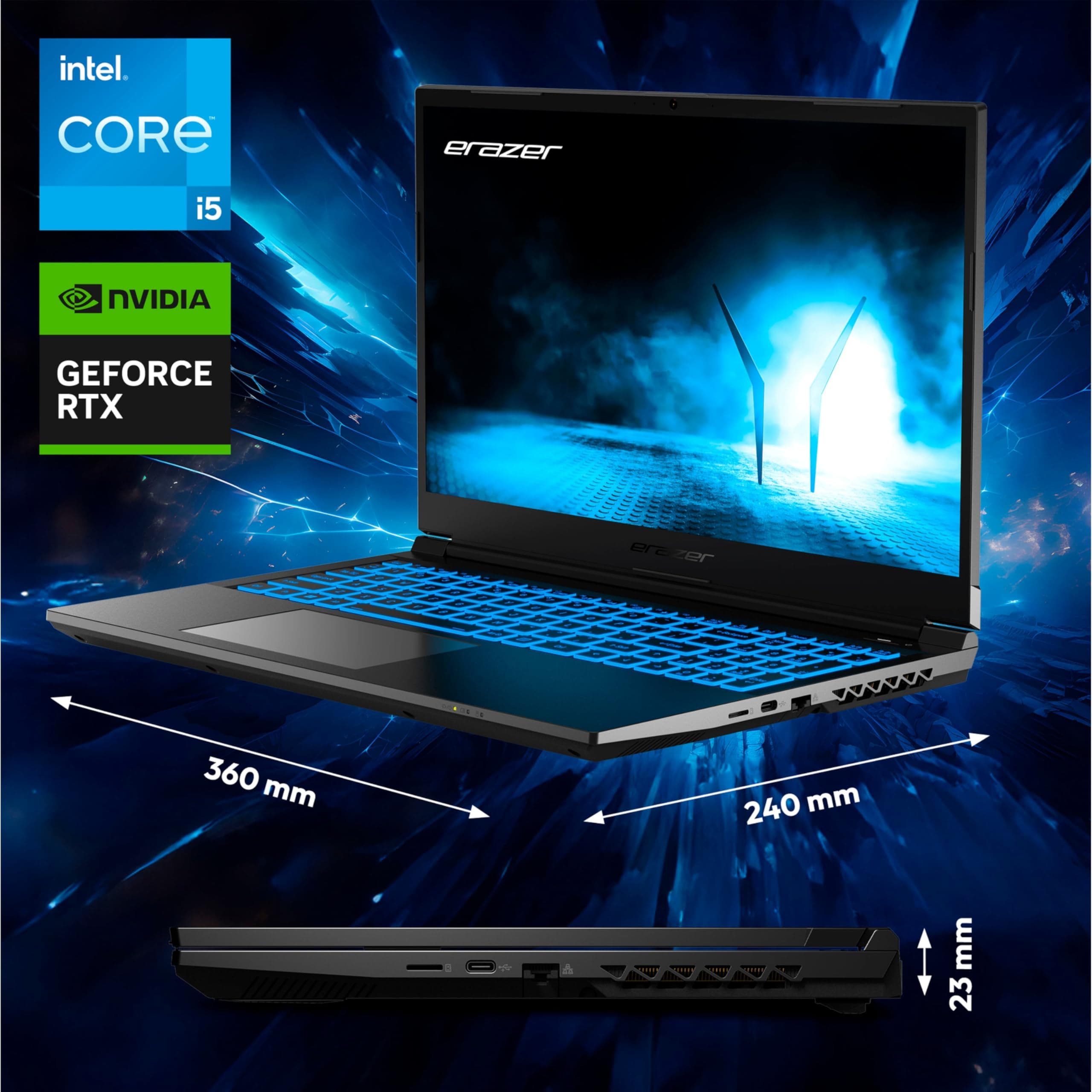 ERAZER Crawler E30e 39,6 cm (15,6 Zoll) Full HD Gaming Laptop (Intel Core i5-12450H, 8GB DDR4 RAM, 512GB PCIe SSD, GeForce RTX 2050 4GB GDDR6 VRAM, ohne OS) Core i5-12450H 8.0 GB 512 GB Nvidia Geforce RTX 2050 MD62767 Bild 2
