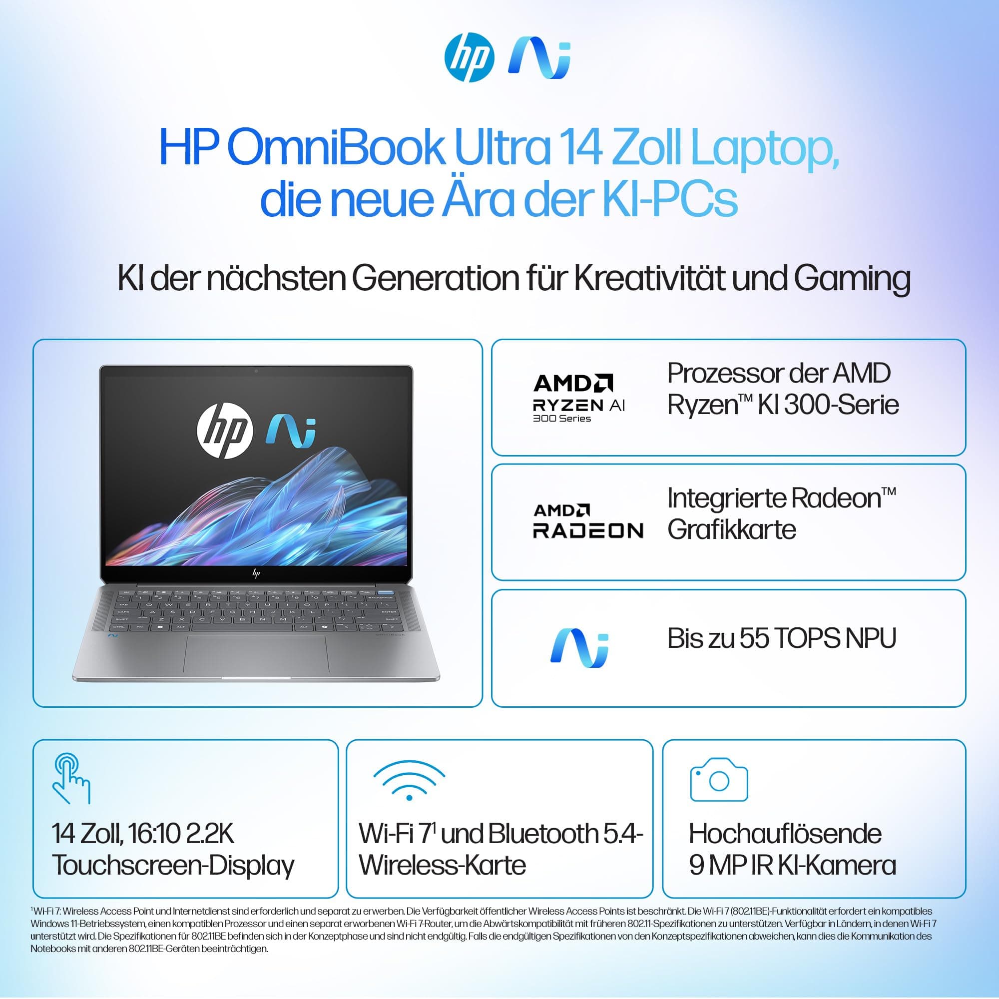 HP OmniBook Ultra Next Gen AI Laptop| AMD Ryzen AI 9 365 mit dedizierte NPU für KI | 50 NPU Tops | Copilot+ PC | 14" 2,8K Touchscreen 400 Nits | 16GB | 1TB SSD | Windows 11 Home | Silber AMD Ryzen AI 9 365 1 TB SSD Bild 5