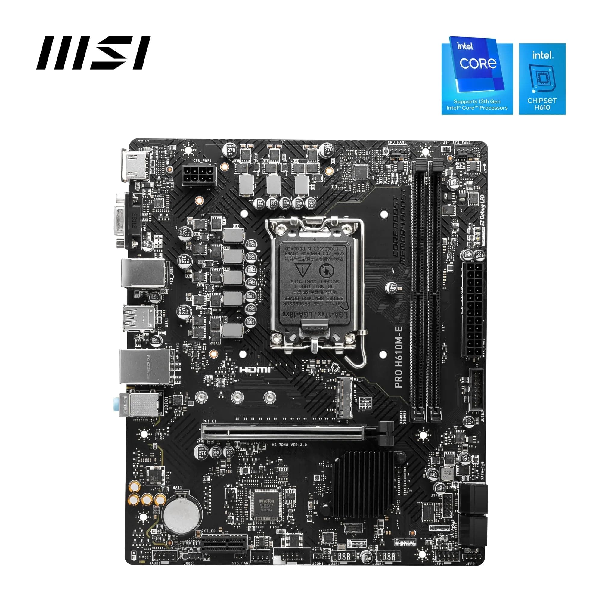 MSI PRO H610M-E Motherboard, Micro-ATX - Unterstützt Intel Core Prozessoren der 12. und 13. Generation, LGA 1700 - DDR5 Memory Boost 5600MHz/MAX, PCIe 4.0 x16 Slot, M.2 Gen3 Slot Bild 3