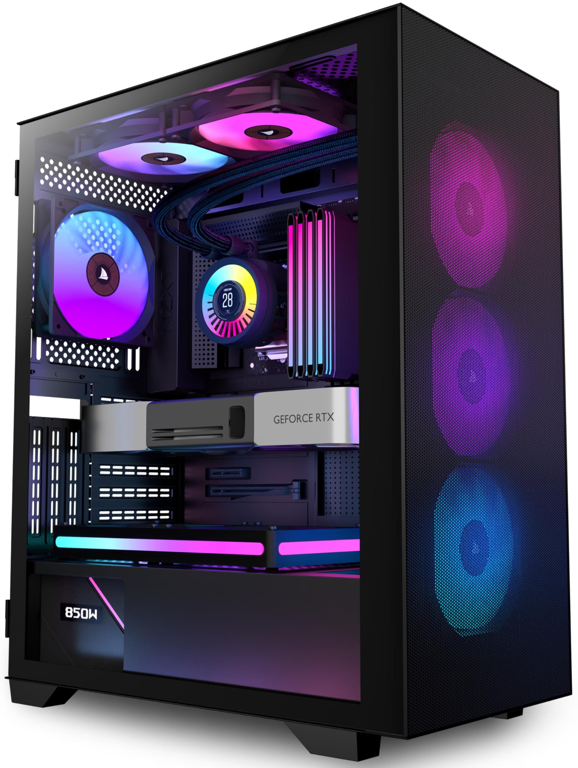 KEDIERS PC-Gehäuse, vorinstalliert 6*PWM ARGB-Gehäuselüfter, ATX Mid Tower, Gaming-Gehäuse mit Öffnung aus gehärtetem Glas, Seitenteiltür, Netz-Computergehäuse, schwarz Bild 2