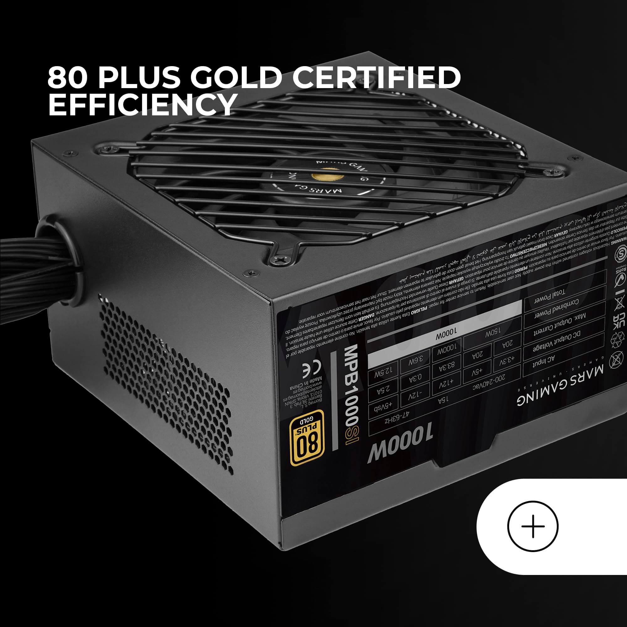 Mars Gaming MPB1000SI, PC ATX Netzteil 1000W, 7 Jahre Garantie, 80Plus Gold 90%, SI Extreme Silence Lüfter mit Kupfer- und Aluminiumkern, AI2-RPM-, DC-DC- und SMD-Technologien, Schwarz Bild 7