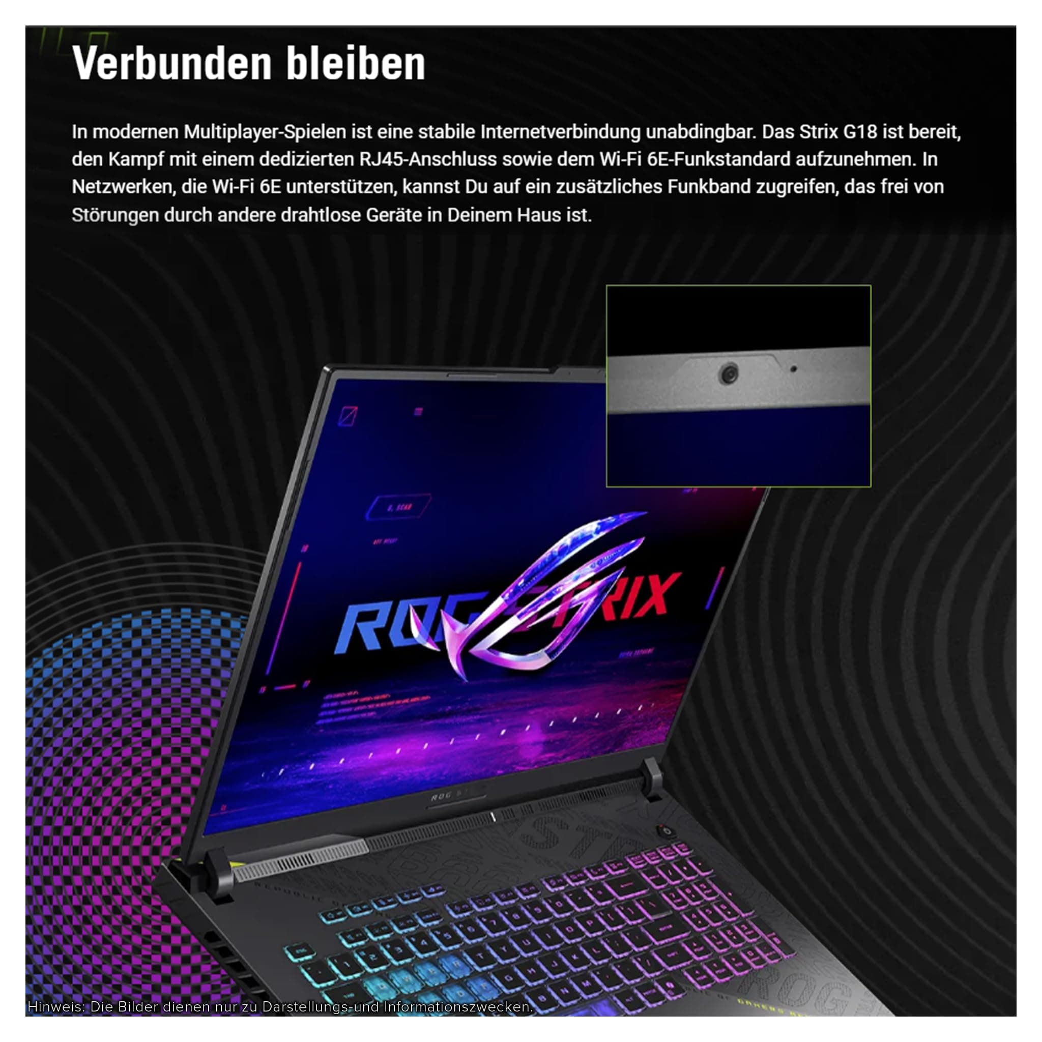 ASUS ROG Strix G18 Gaming Laptop, AMD Ryzen 9-8940HX, 32 GB DDR5 RAM, 2 TB PCIe SSD, 18" WUXGA (1920x1200) Display, Nvidia GeForce RTX 5070 Graphics, RGB QWERTZ Tastatur, Windows 11 Home, Grau 32 GB RAM | 2 TB SSD Windows 11 Home Bild 7
