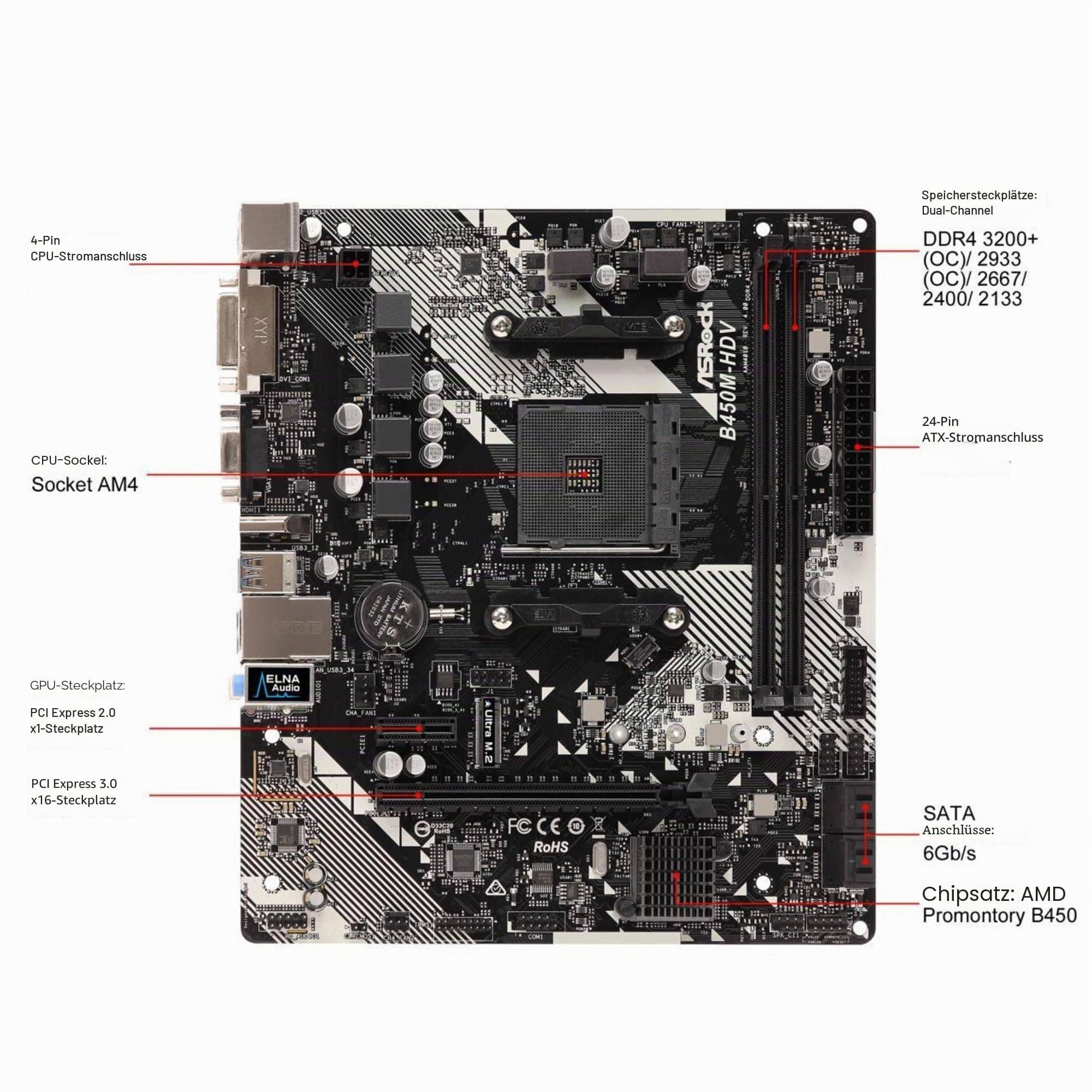 Asrock B450M-HDV R4.0 AMD B450 Socket AM4 Micro ATX Bild 3