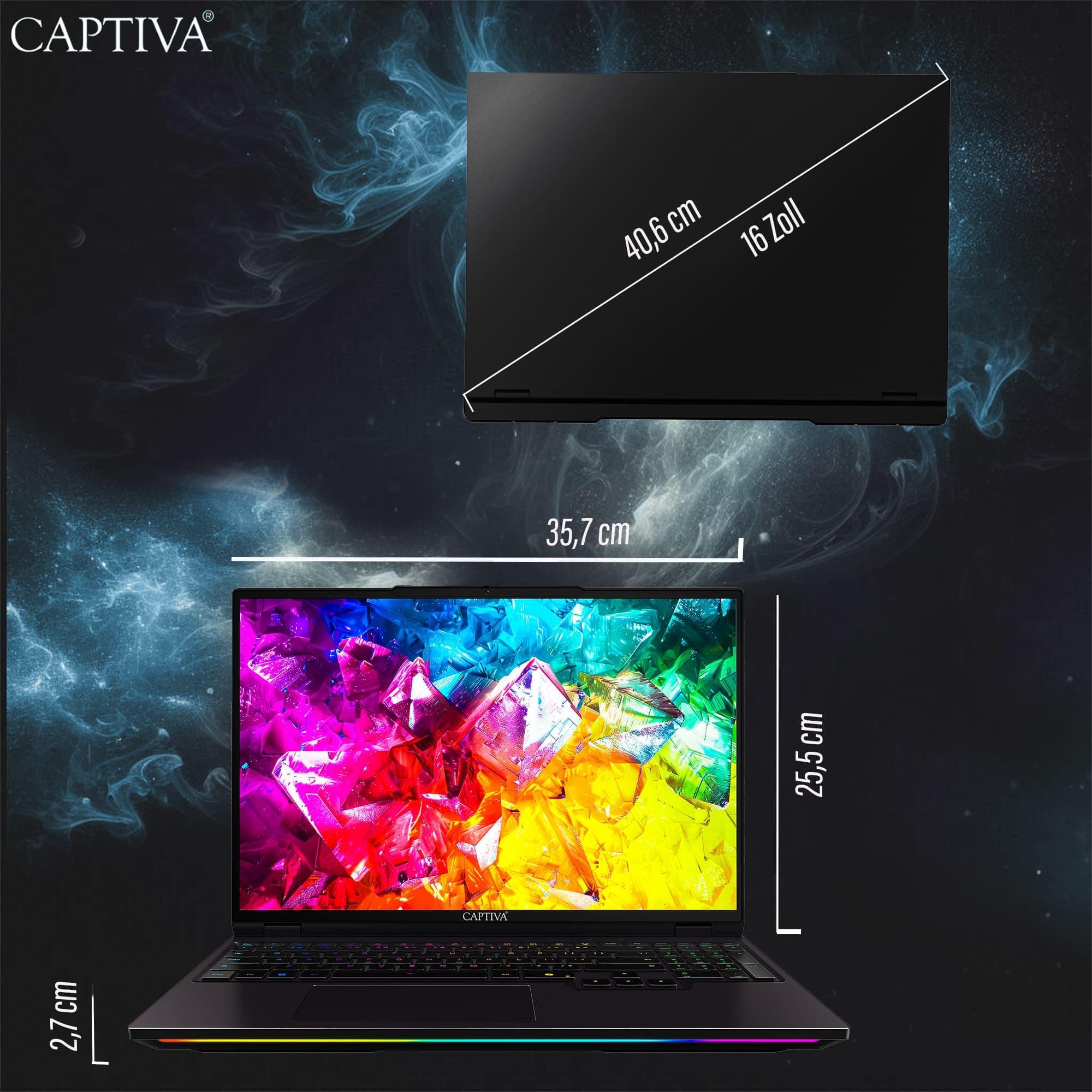 Captiva Notebook Highend Gaming R92-257 | AMD Ryzen 9 9955HX | 32GB DDR5 RAM | GeForce RTX 5080 16GB | 2 TB SSD | 16 Zoll WQXGA 300Hz | ohne OS Bild 6