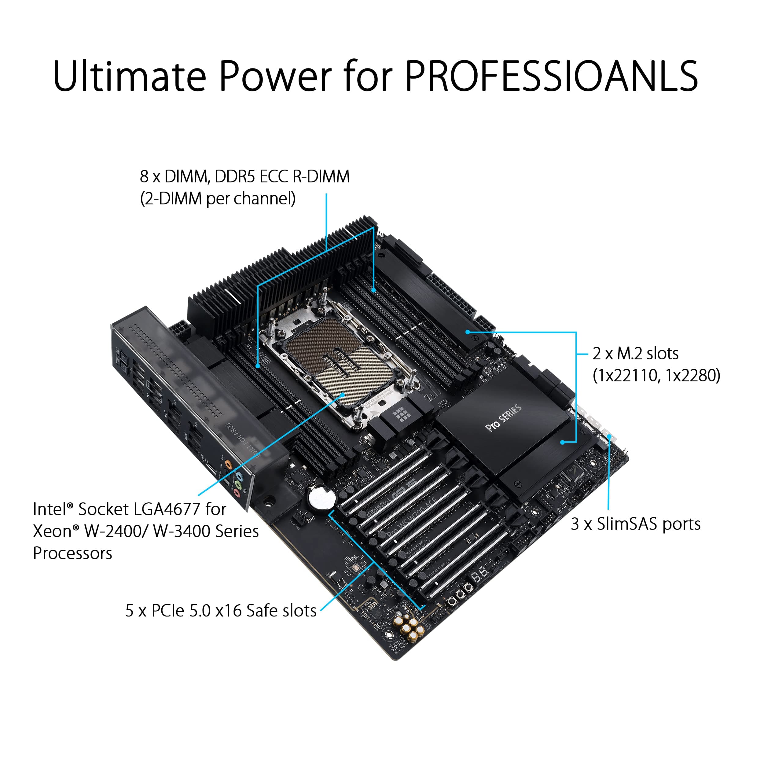 ASUS Pro WS W790-ACE Workstation Mainboard Sockel Intel LGA 4677 (CEB-Mainboard, PCIe 5.0, DDR5, USB 3.2 Gen 2) Pro ACE W790 Bild 3