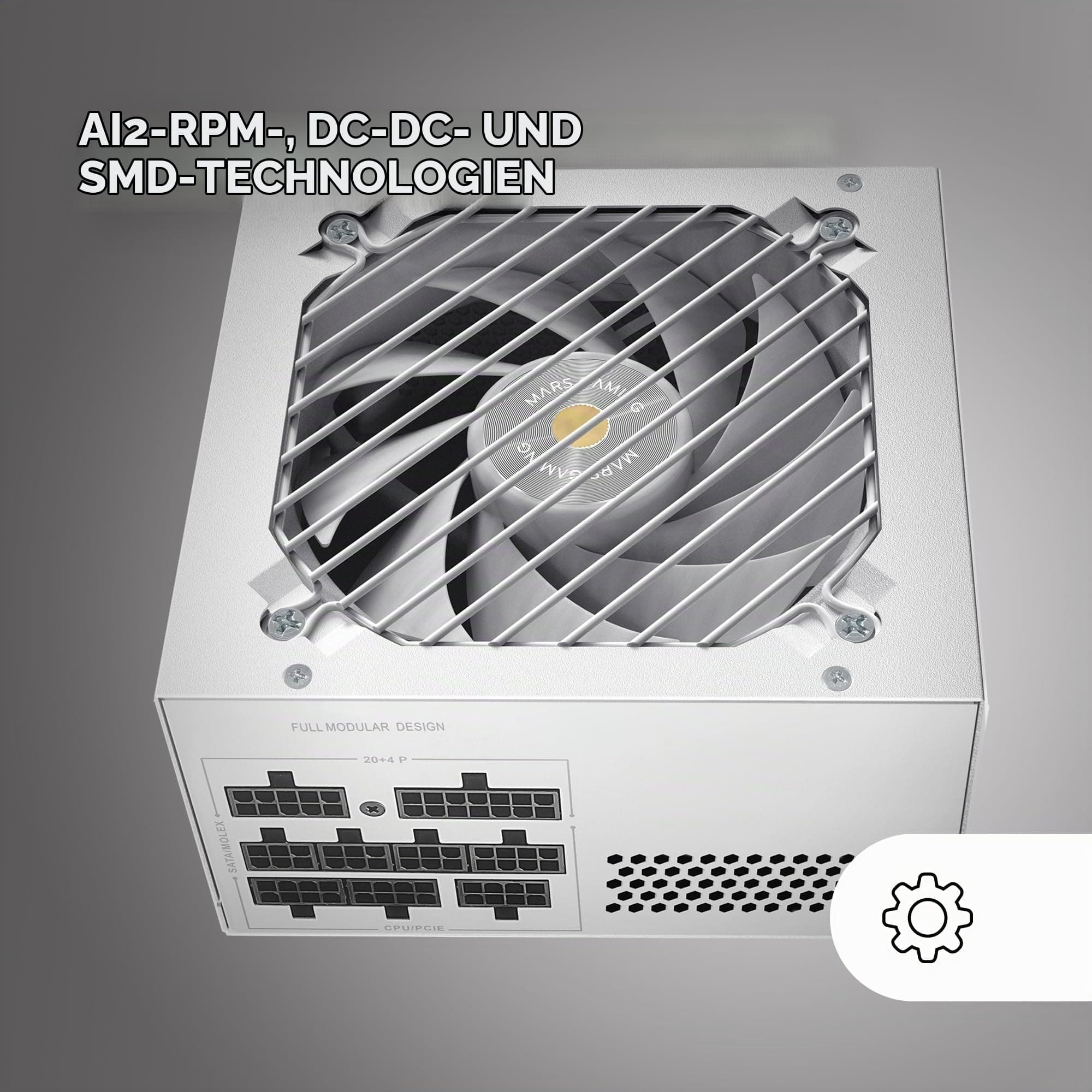 Mars Gaming MPB650SIM, Vollmodulares ATX 650W Netzteil, 7 Jahre Garantie, 80Plus Bronze 230V EU, SI 120mm Lüfter, AI2-RPM Technologie, DC-DC und SMD, Japanische Kondensatoren 105 °C, Weiß Bild 7