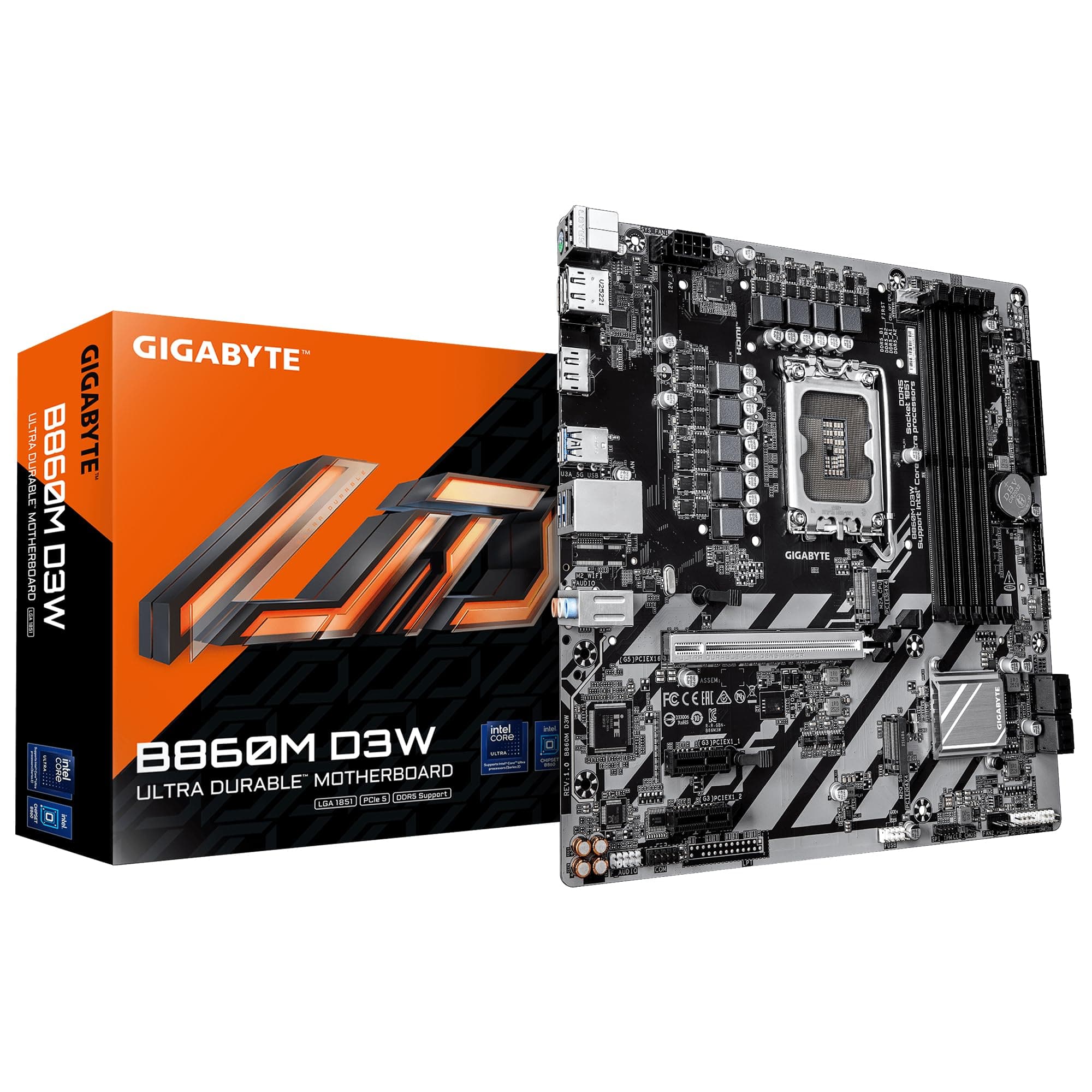 GIGABYTE B860M D3W Mainboard – Intel Core Ultra Series CPUs, 4+1+2-Phasen-VRM, bis zu 9066 MHz DDR5, 2× PCIe 4.0 M.2, 1-GbE-LAN, USB 3.2 Gen 1 Bild 2
