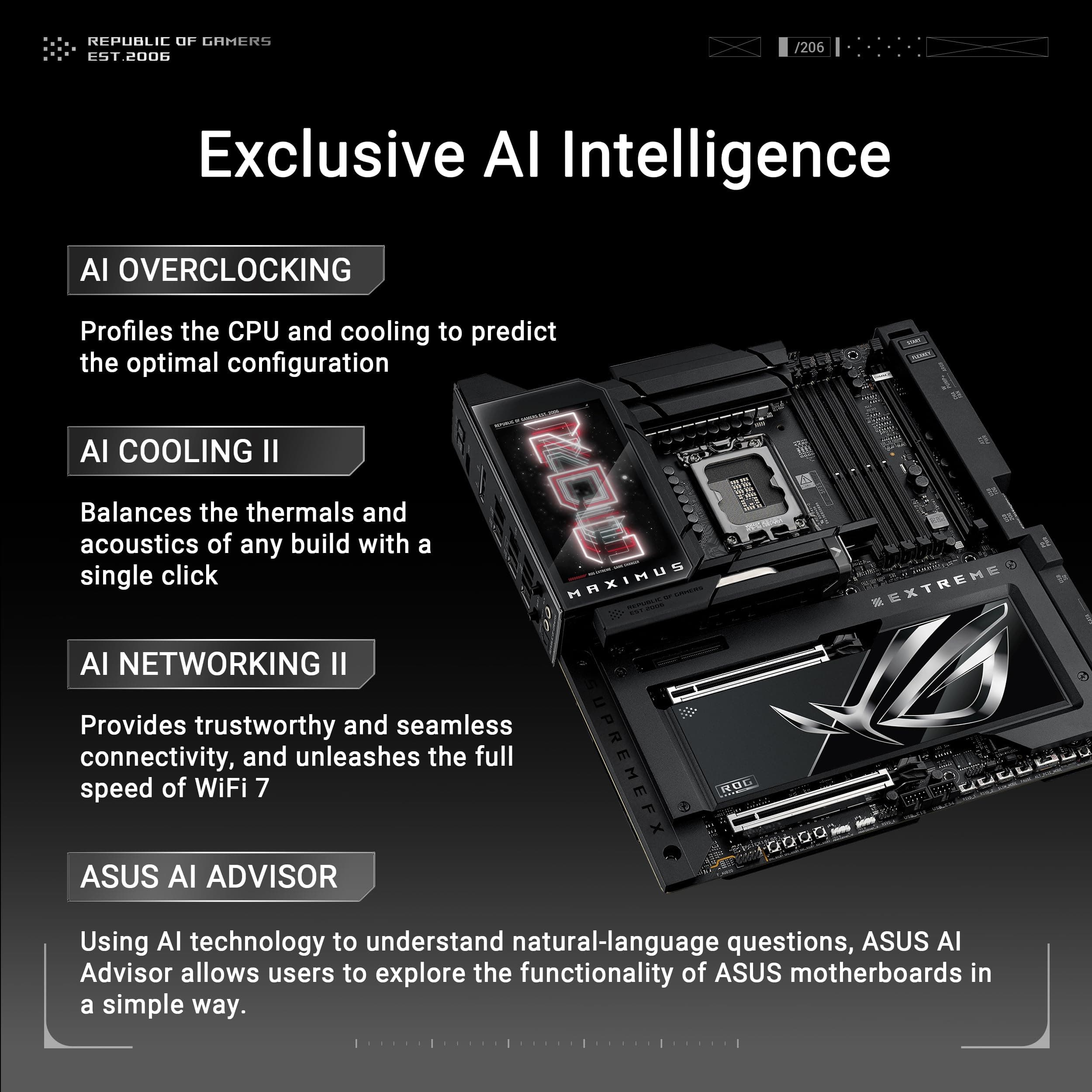 ASUS ROG Maximus Z890 Extreme Intel® Z890 LGA 1851 E-ATX, Advanced AI PC-Ready, 24+2+1+2 Schritte, DDR5, WiFi7, 2.5G/10G LAN, PCIe® 5.0 M.2, Thunderbolt™ 5, USB Type-C®, AI OC, 5" LCD Bild 3