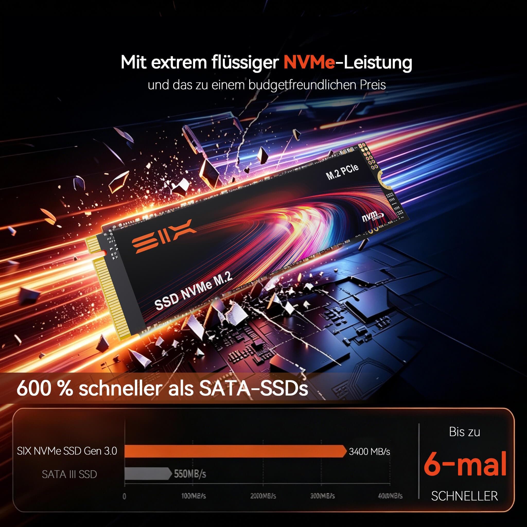 SIX X4000 1T M.2 SSD PCIe Gen3x4 NVME SSD Interne Solid-State-Laufwerk - bis zu 3.000MB/s Lesen, 1.300MB/s Schreiben Bild 8