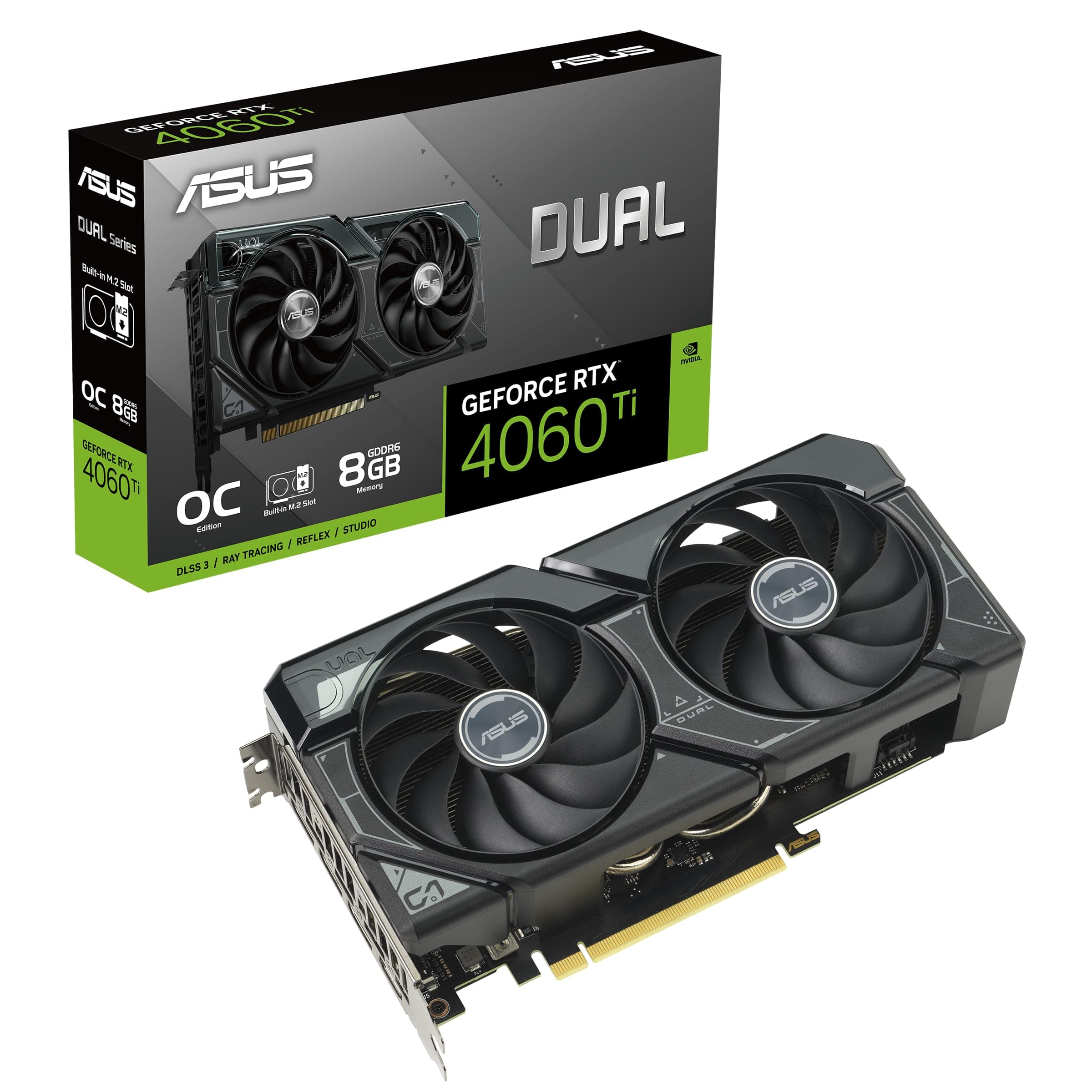 ASUS Dual GeForce RTX 4060 Ti SSD OC Edition 8GB GDDR6 Gaming Grafikkarte (NVIDIA GeForce RTX4060Ti DLSS 3, integrierter M.2 SSD Steckplatz, 1x HDMI 2.1a, 3X DisplayPort 1.4a, DUAL-RTX4060TI-O8G-SSD) Bild 2