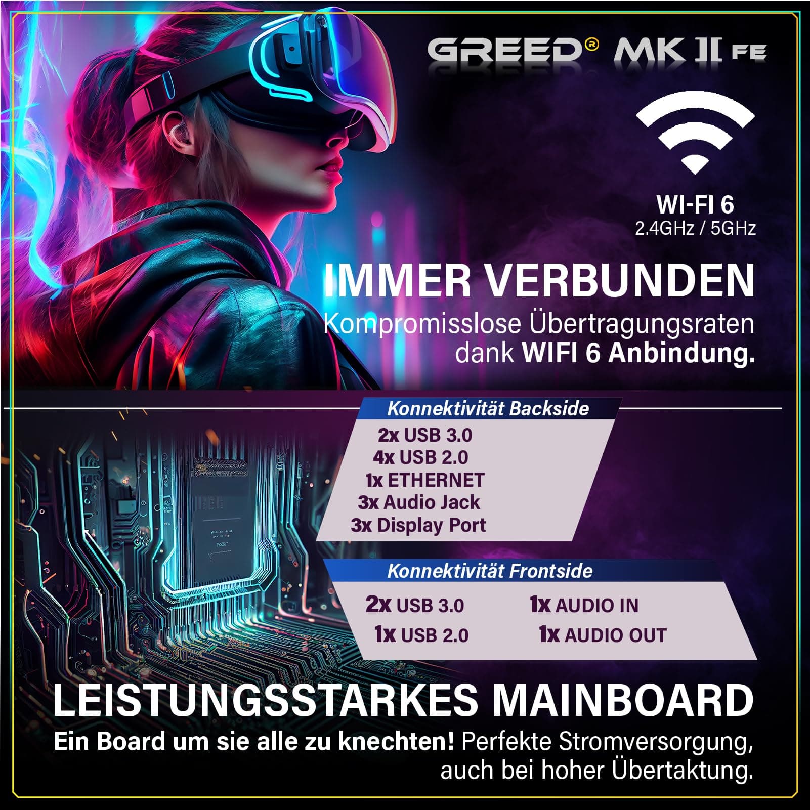 Greed® MK2 FE - Gaming PC – Intel Core i5-12400F + RTX 5050 - Schneller RGB Computer + 4K Raytracing Rechner mit 4,4 GHZ - 16GB DDR4 RAM - 512GB SSD + 500W Netzteil - WLAN + Windows 11 Pro MK2 FE | RTX 5050 INTEL 16GB Bild 6