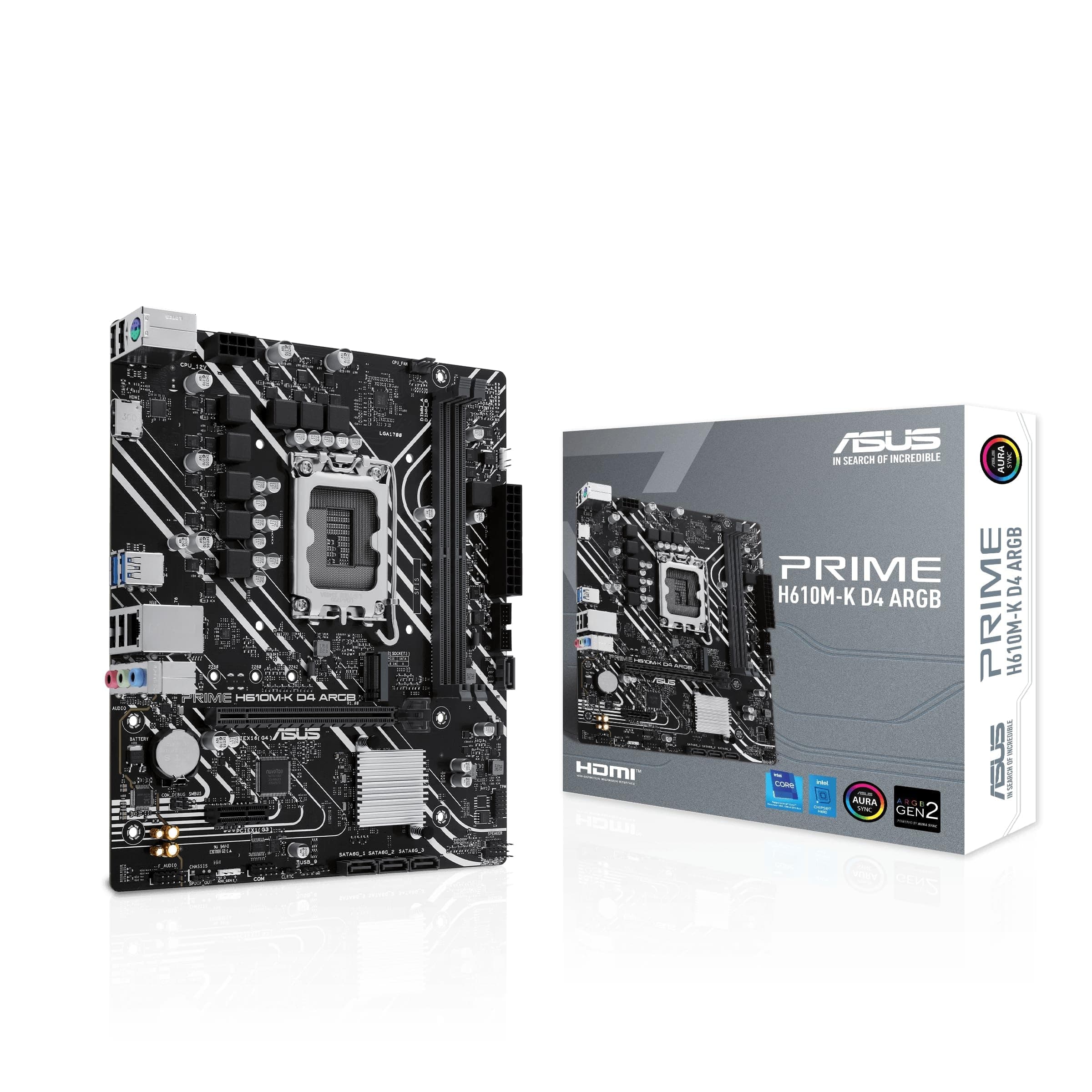 ASUS Prime H610M-K D4 ARGB Gaming Mainboard Sockel Intel LGA 1700 (Micro-ATX, DDR4, PCIe 4.0, M.2, HDMI, SATA 6 Gbit/s, AI Noise Cancelation, Aura Sync) Bild 2