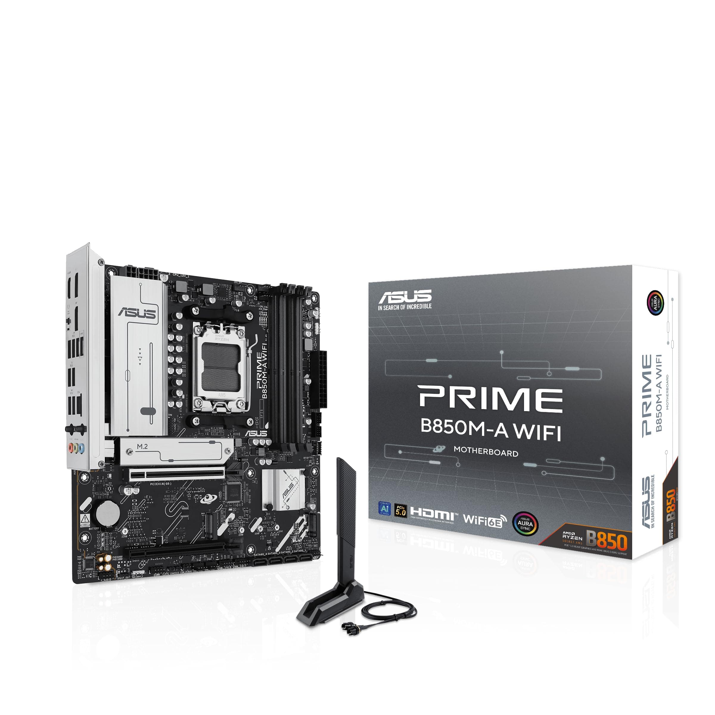 ASUS Prime B850M-A WiFi Gaming Mainboard Sockel AMD AM5 (microATX, DDR5, PCIe 5.0, 3X M.2 Slots, Wi-Fi 6E, Realtek 2.5Gb Ethernet, DisplayPort, HDMI, BIOS Flashback, Aura Sync) Bild 2