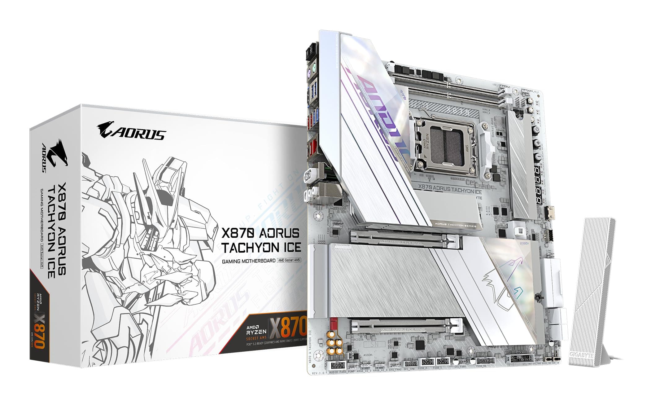 GIGABYTE X870 AORUS Tachyon Ice Mainboard – Unterstützt AMD Ryzen 9000 CPUs, Digitale 18+2+2 Phasen VRM, bis zu 9600 MHz DDR5 (OC), 1 x PCIe 5.0 + 2 x PCIe 4.0, Wi-Fi 7, 5 GbE LAN, USB 4 Bild 2