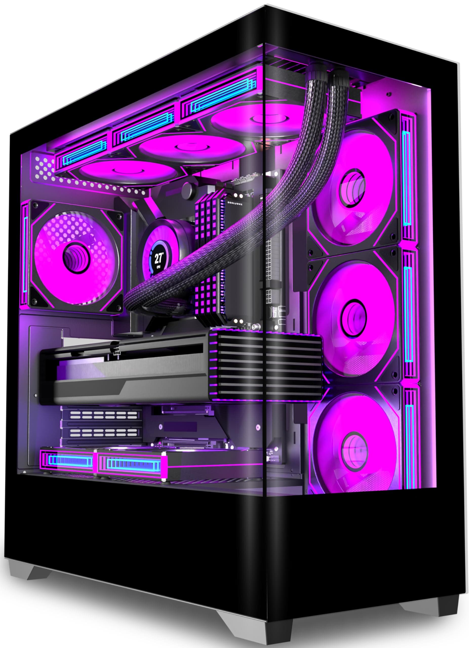 KEDIERS PC Gehäuse Vorinstallierter 7 × 120MM PWM ARGB Lüfter, ATX Mid Tower PC Gehäuse, Computergehäuse mit Panoramaaussicht Gehärtetes Glas Front Panel,Schwarz，P4 ARGB Bild 2