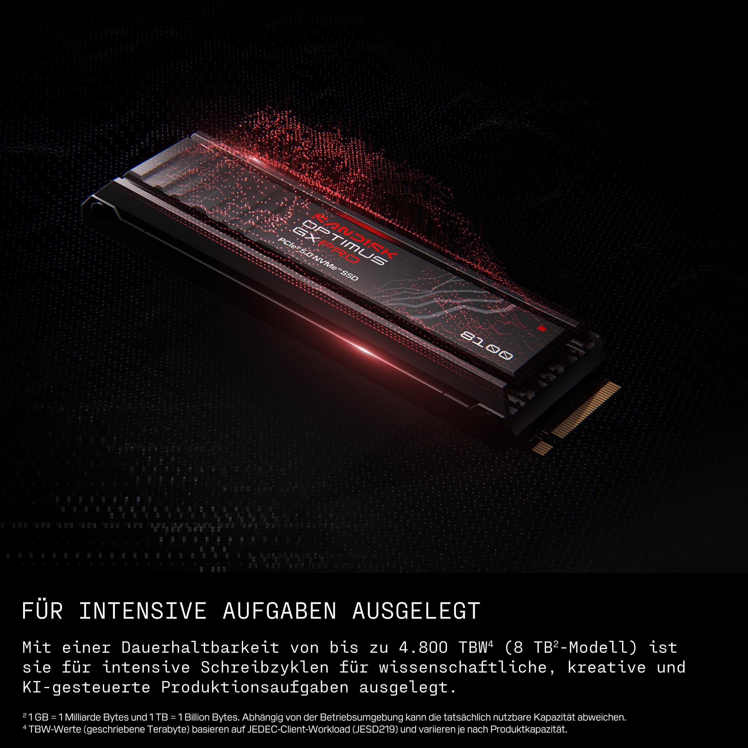 SANDISK Optimus GX PRO 8100 PCIe Gen 5 NVMe SSD mit Kühlkörper 8 TB (sequenzielle Lese-/Schreibgeschwindigkeiten von bis zu 14.900/13.200 MB/s, TLC 3D CBA NAND, bis zu 4.800 TBW) Heatsink 8 TB Bild 7