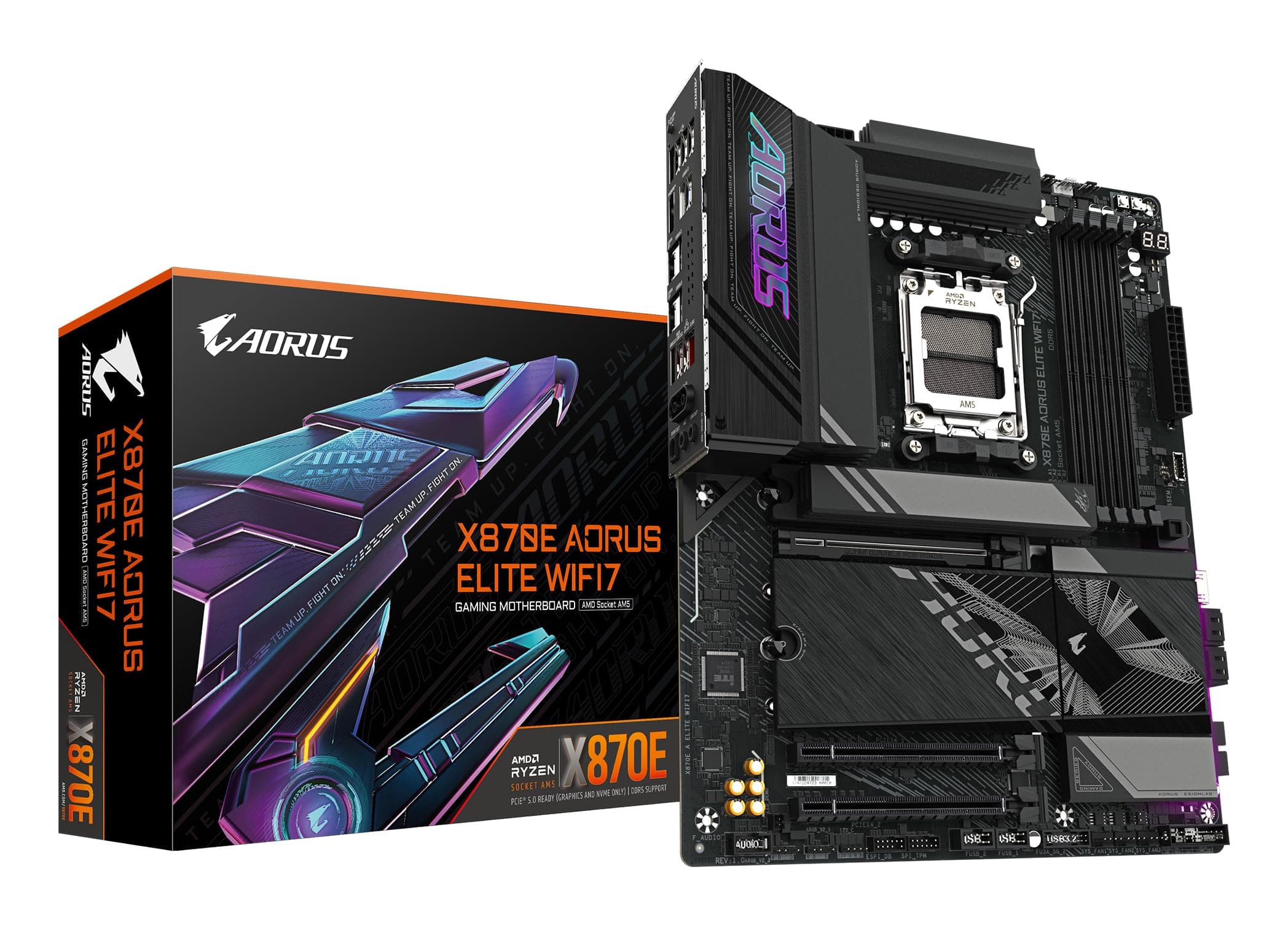GIGABYTE X870E A Elite WIFI7-Mainboard - Unterstützt AMD Ryzen 9000 CPUs, 16+2+2 Phasen Digital-VRM, bis zu 8000MHz DDR5 (OC), 3xPCIe 5.0, Wi-Fi 7, 2.5GbE LAN, USB 4 Bild 2