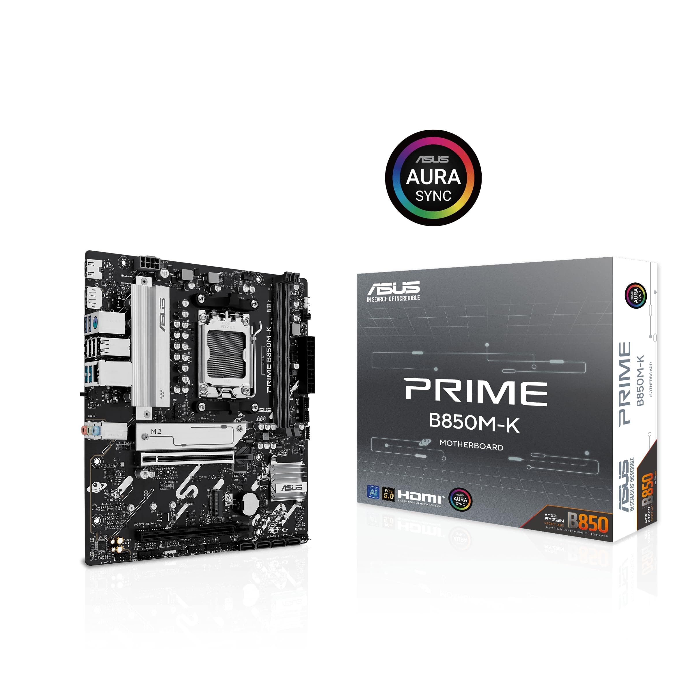 ASUS Prime B850M-K Gaming Mainboard Sockel AMD AM5 (Ryzen 9000, DDR5 Speicher, 2X M.2, PCIe 5.0, BIOS Flashback, Aura Sync) Bild 3