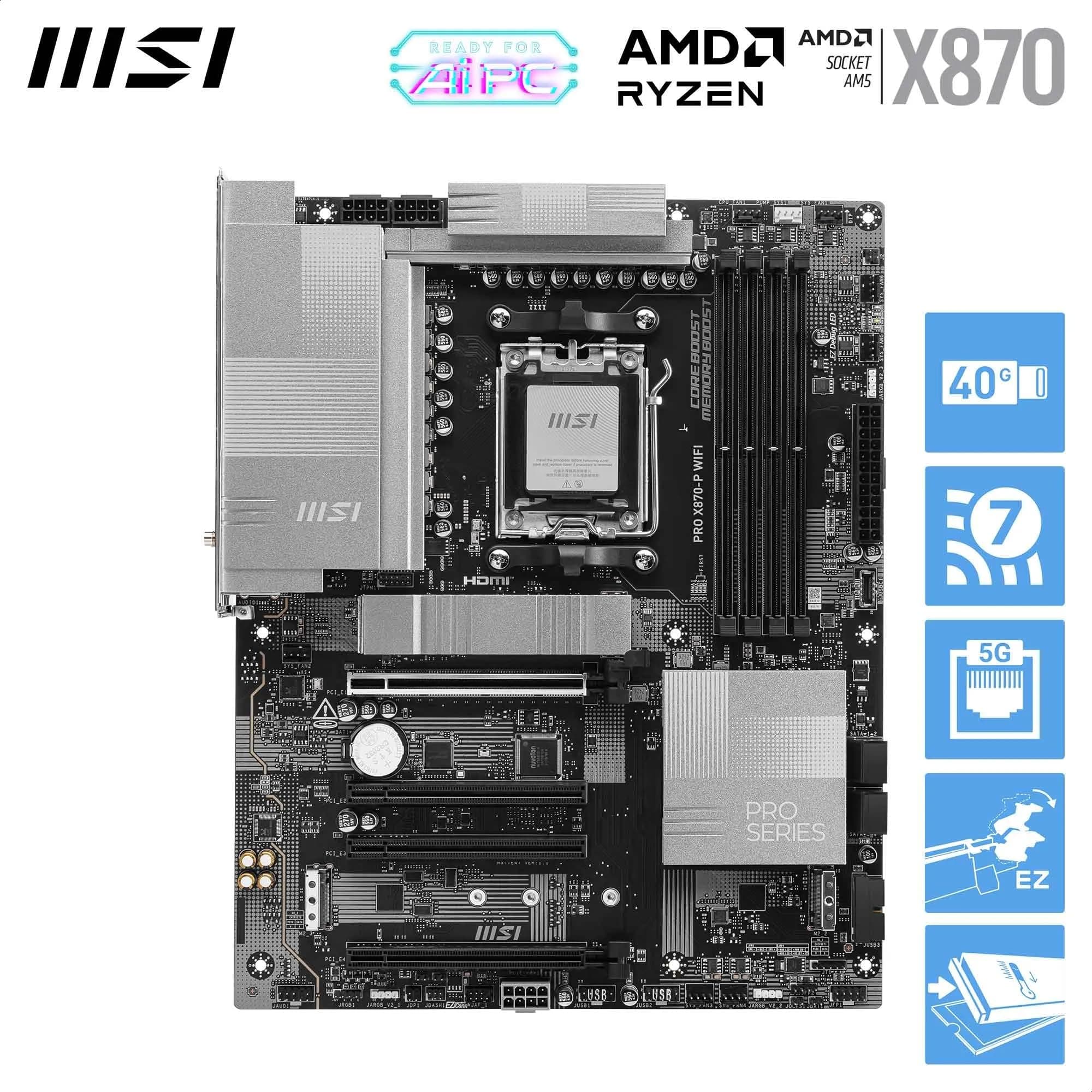 MSI PRO X870-P WiFi Mainboard, ATX - Unterstützt AMD Ryzen 9000/8000/7000 Prozessoren, AM5-60A SPS VR M, DDR5 Memory Boost (8200+ MT/s OC), PCIe 5.0 x16 & 4.0 x16, M.2 Gen5, Wi-Fi 7, 5G LAN Bild 3