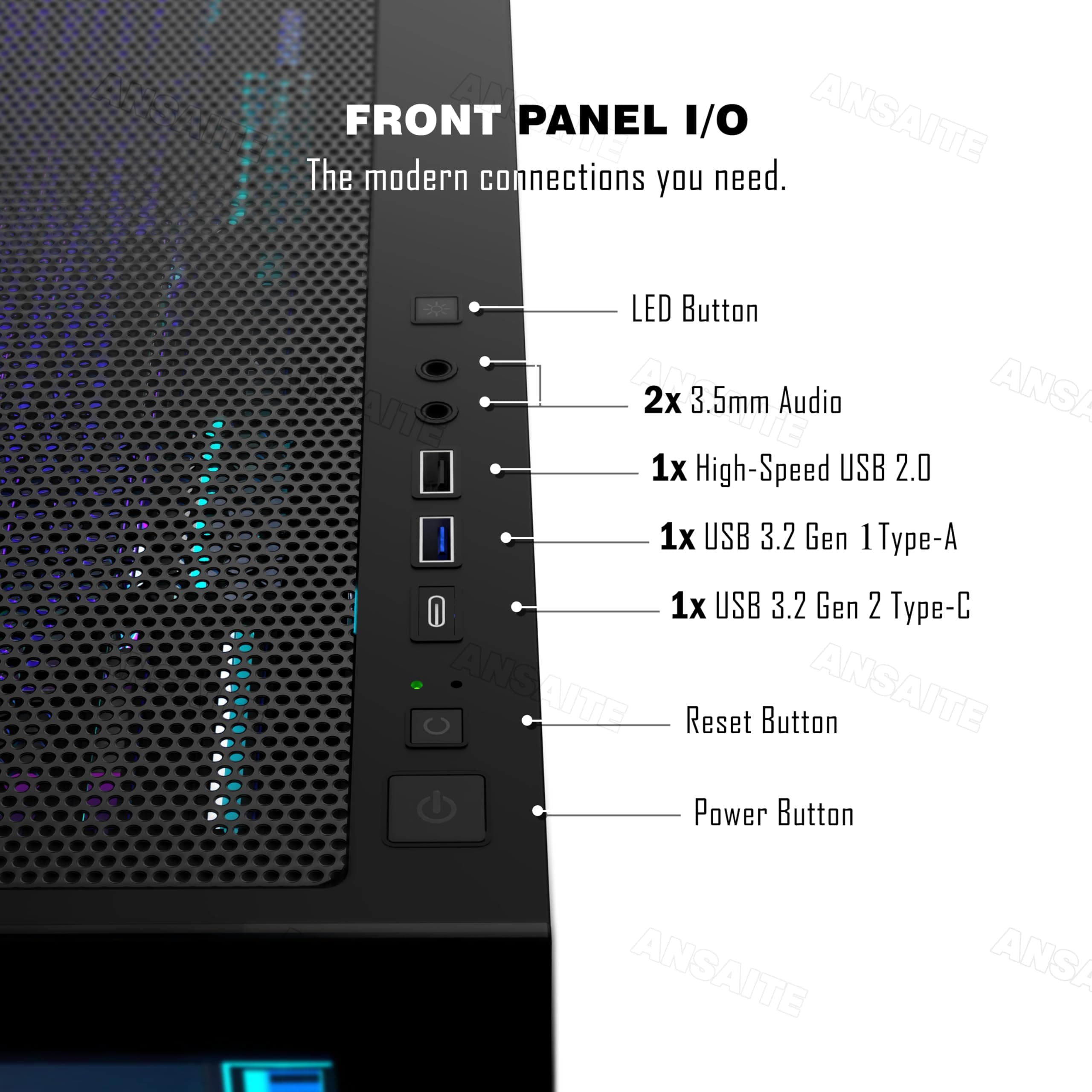 ANSAITE ATX PC-Gehäuse 6×120 mm ARGB PWM-Lüfter vorinstalliert ，Mid-Tower Gaming PC-Gehäuse, Panorama-Gehärtetes Glas Schwarz Computer-Gehäuse mit Typ-C, 360mm Radiator Unterstützung (Schwarz) violett Bild 5