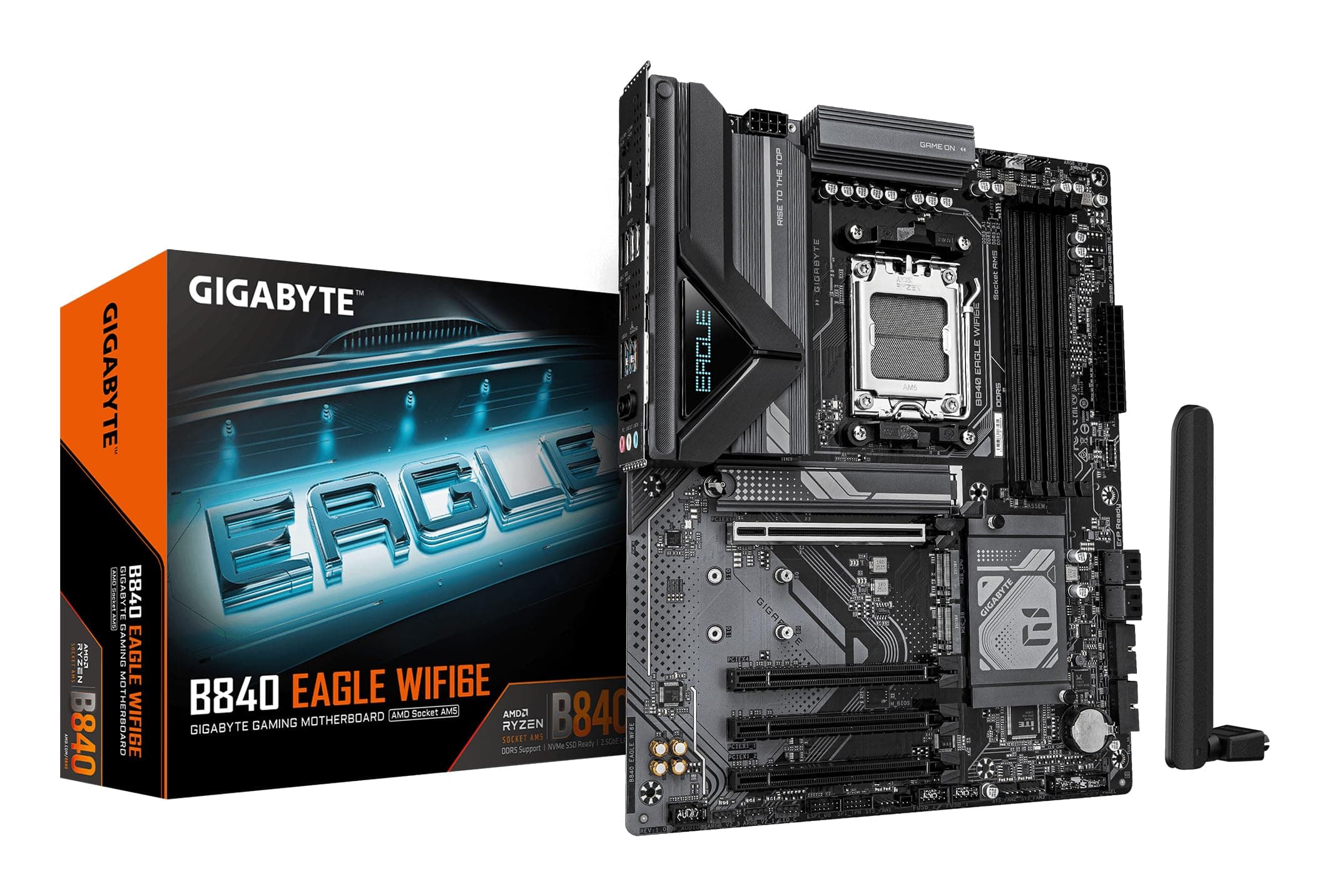 GIGABYTE B840 Eagle WIFI6E Mainboard - AMD Ryzen 9000 Prozessoren, 8+2+2 Phasen VRM, bis zu 8200MHz DDR5(O.C), 2xPCIe 4.0 + 1xPCIe 3.0 M.2, Wi-Fi 6E, 2.5GbE LAN, USB 3.2 Gen 2 Bild 2