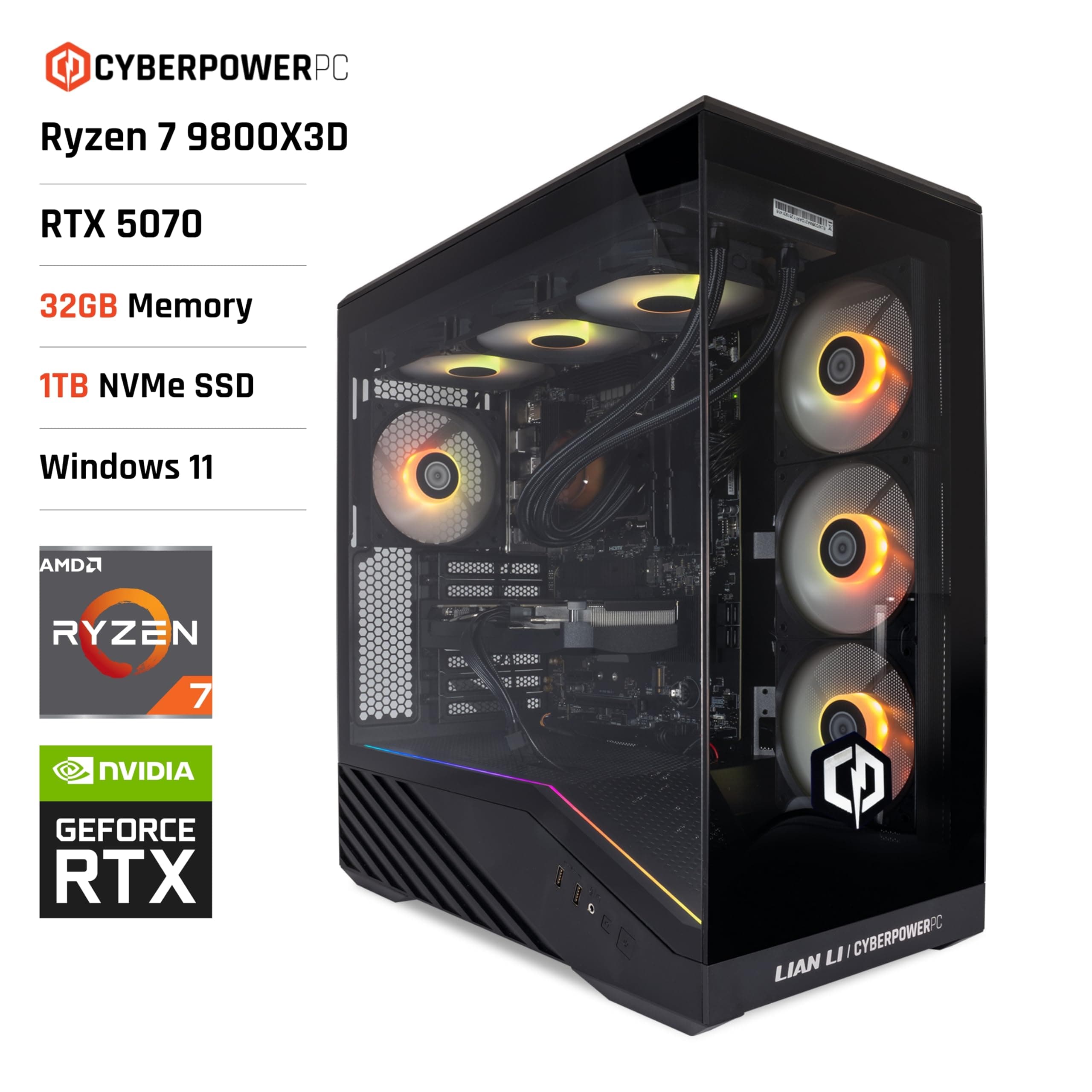 CYBERPOWERPC Luxe Gaming PC - AMD Ryzen 7 9800X3D, Nvidia RTX 5070, 32GB RAM, 1TB NVMe SSD, 650W PSU, Windows 11, Liquid Cooling, V100R AMD Ryzen 7 9800X3D Nvidia RTX 5070 Bild 2