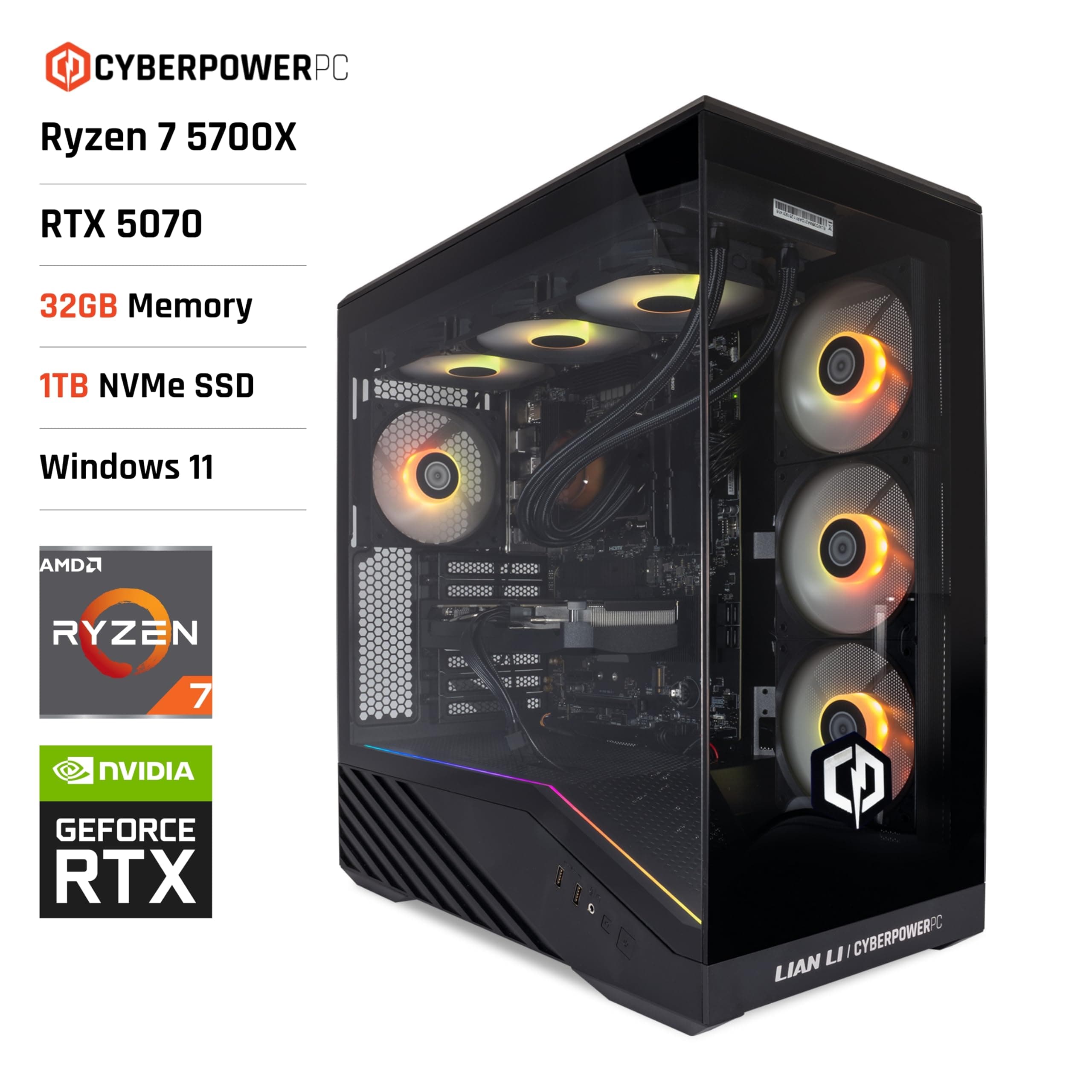 CYBERPOWERPC Luxe Gaming PC - AMD Ryzen 7 5700X, Nvidia RTX 5070, 32GB RAM, 1TB NVMe SSD, 650W PSU, Wi-Fi, Windows 11, Liquid Cooling, V100R AMD Ryzen 7 5700X Nvidia RTX 5070 Bild 2