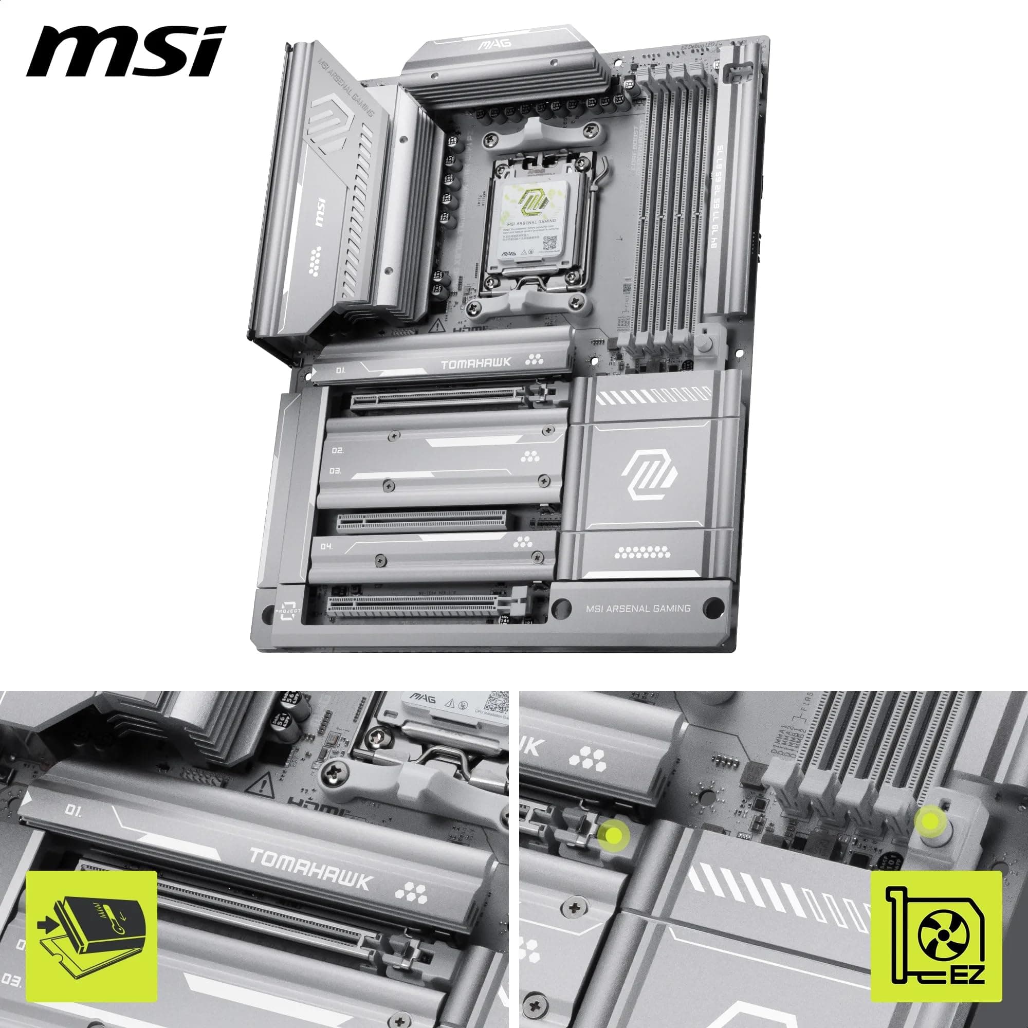 MSI MAG X870E Tomahawk MAX WiFi PZ Mainboard, ATX - Unterstützt AMD Ryzen 9000/8000 / 7000 Prozessoren, AM5 - DDR5 Memory Boost 8400+ MT/s (OC), PCIe 5.0 x16, M.2 Gen5, Wi-Fi 7, 5G LAN Bild 5
