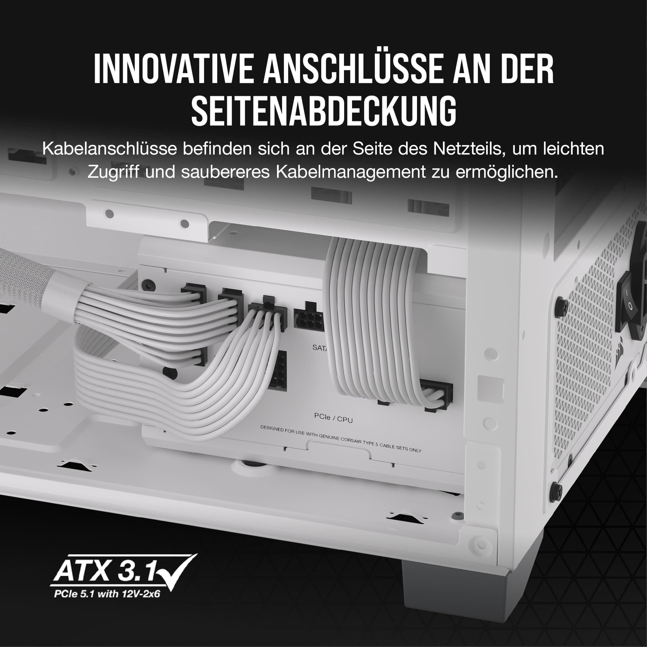 Corsair RM750x SHIFT Vollmodulares ATX-Netzteil - Modulare Seitenschnittstelle - ATX 3.1- & PCIe 5.1-kompatibel - Null-Drehzahl-Lüftermodus - 105°C-Kondensatoren - 80 PLUS Gold-Effizienz - Weiß 750 Watts Weiß Bild 7