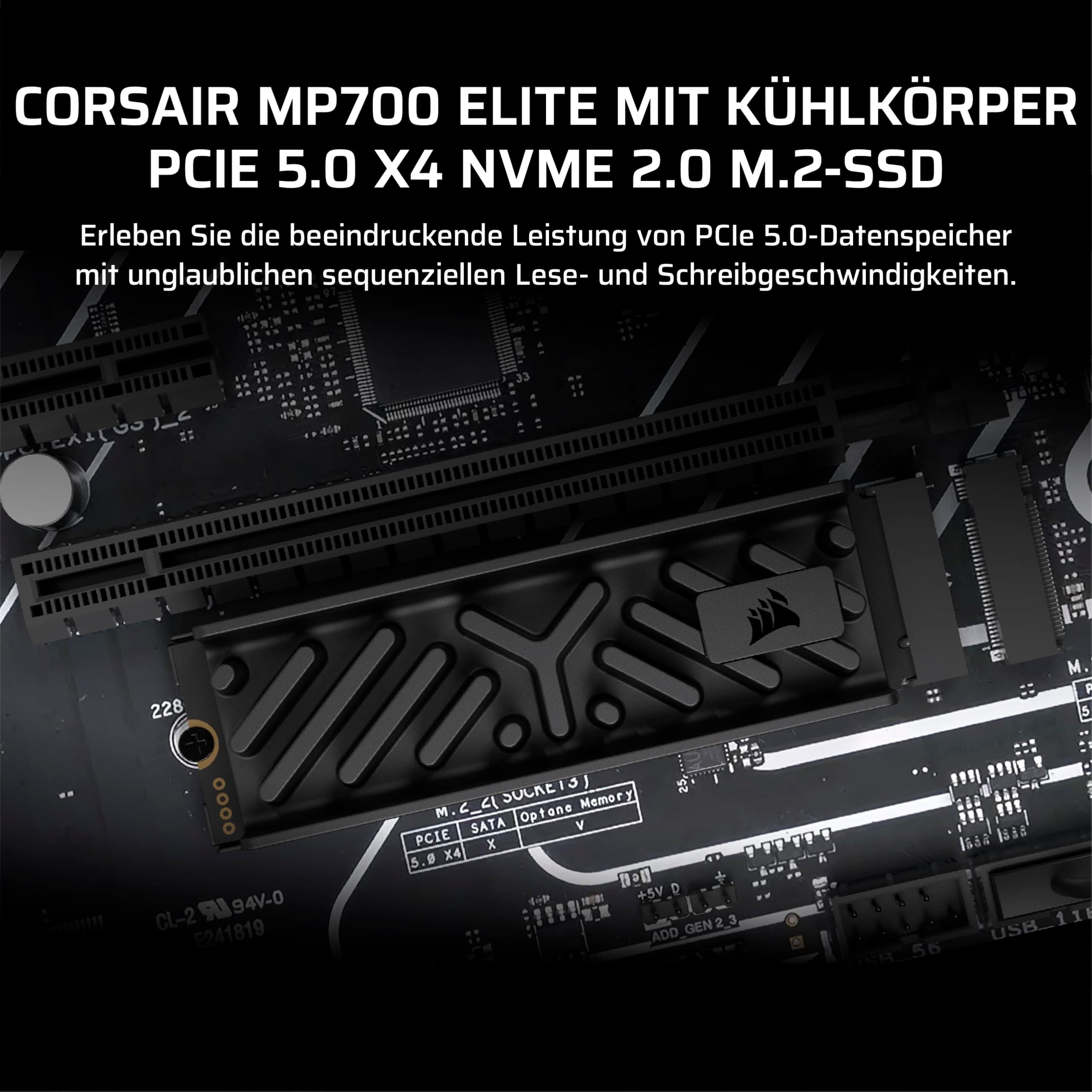 CORSAIR MP700 ELITE 4TB PCIe 5.0 NVMe M.2 SSD mit Kühlkörper – bis zu 9.400 MB/s Lesen, 8.100 MB/s Schreiben, Gen5 Geschwindigkeit für PC & Laptop – Schwarz Bild 3