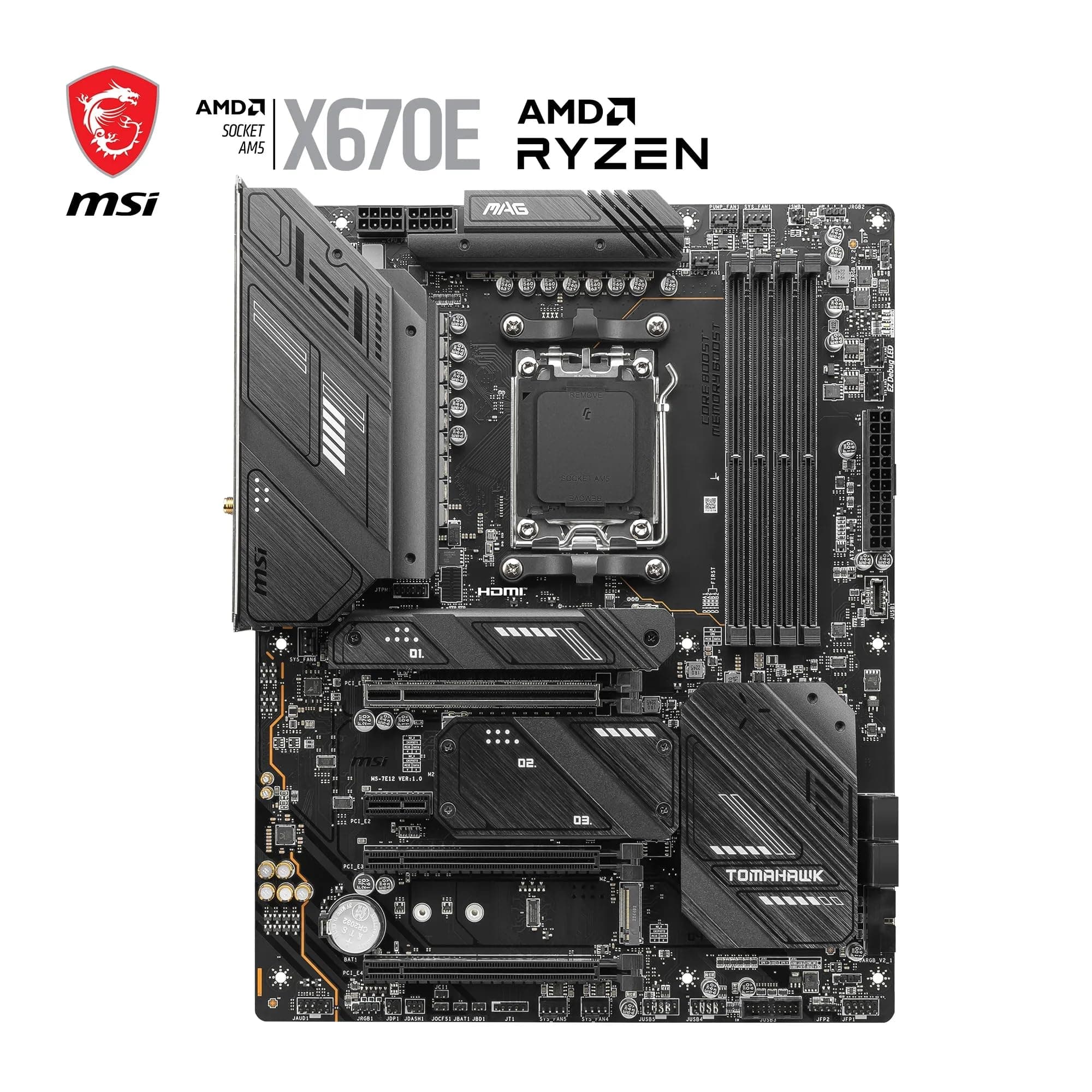 MSI MAG X670E Tomahawk WiFi Motherboard, ATX - Unterstützt Ryzen 9000, 8000 & 7000 Serie Prozessoren, AM5-80A SPS VRM, DDR5 Memory Boost 6600+MHz/OC, PCIe 5.0 x16, M.2 Gen5, Wi-Fi 6E Bild 3
