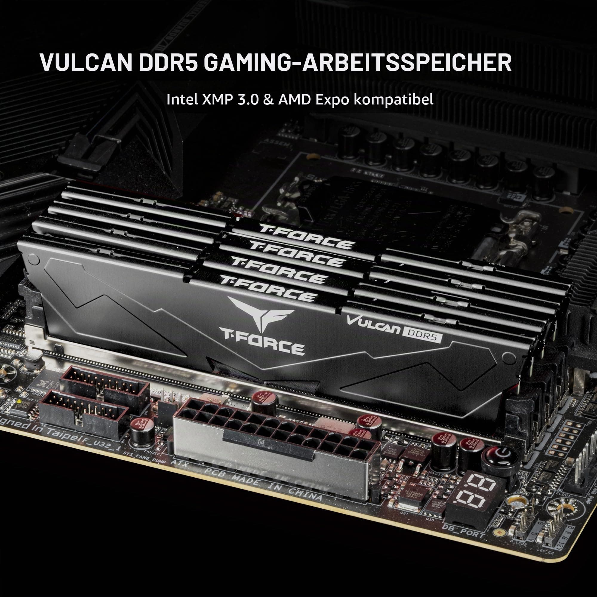 TEAMGROUP T-Force FLBD532G6000HC38ADC01 Vulcan DDR5 32GB (2x16GB) 6000MHz (PC5-48000) CL38 Desktop-Speichermodul RAM (schwarz) Bild 3