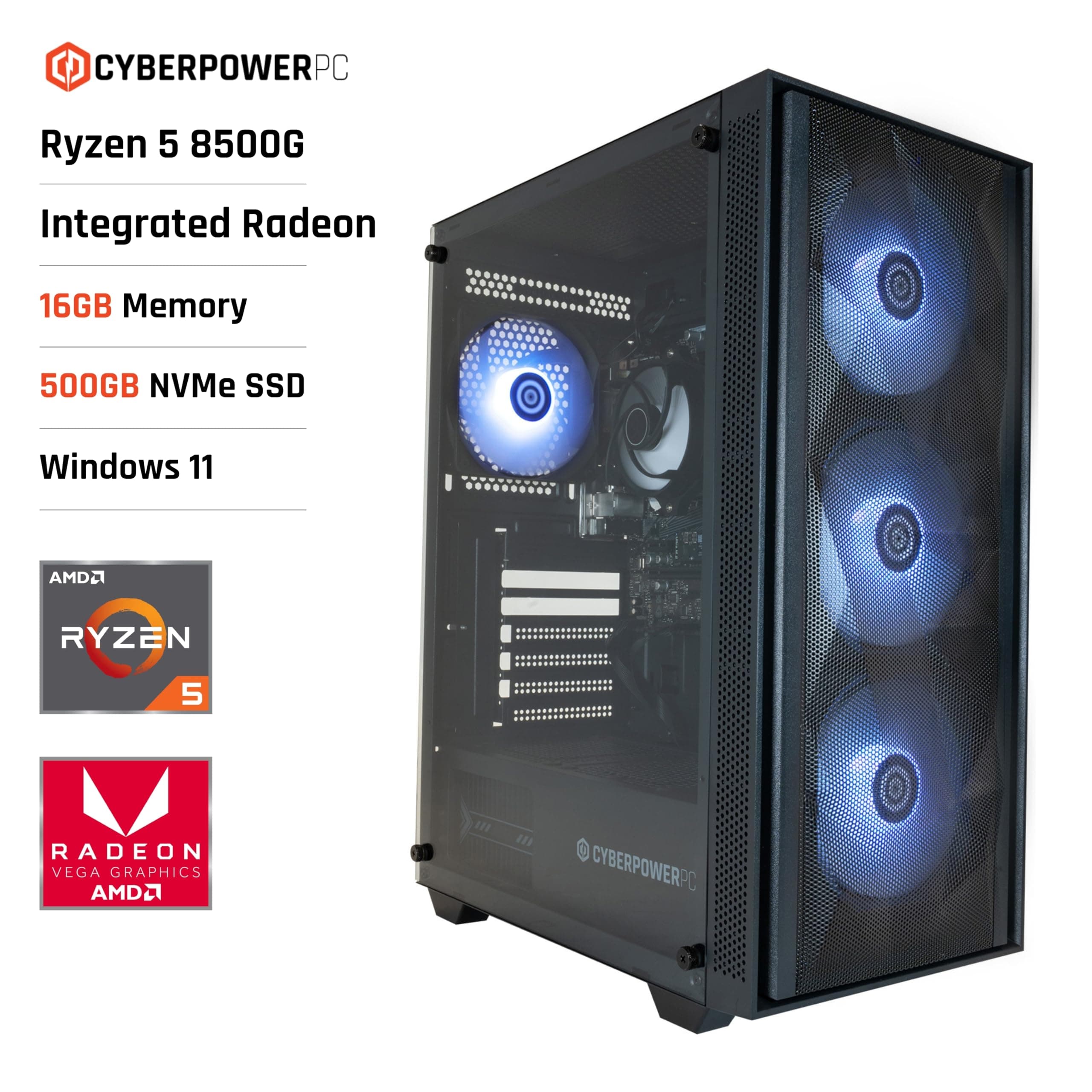 CYBERPOWERPC Regiment Gaming PC - AMD Ryzen 5 8500G, 16GB RAM, 500GB NVMe SSD, 450W PSU, Wi-Fi, Windows 11, Sylph AMD Ryzen 5 8500G with Radeon Graphics Bild 3
