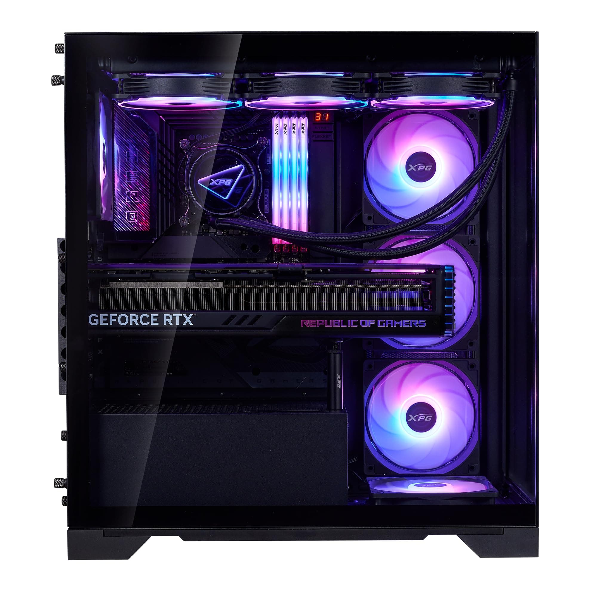 XPG Invader X BTF Midi Tower PC-Gehäuse Schwarz – ATX/mATX/Mini-ITX, 5× ARGB 120mm Lüfter vorinstalliert, Reverse-Connector kompatibel, Tempered Glass, bis 400mm GPU, 360mm Radiator Bild 8