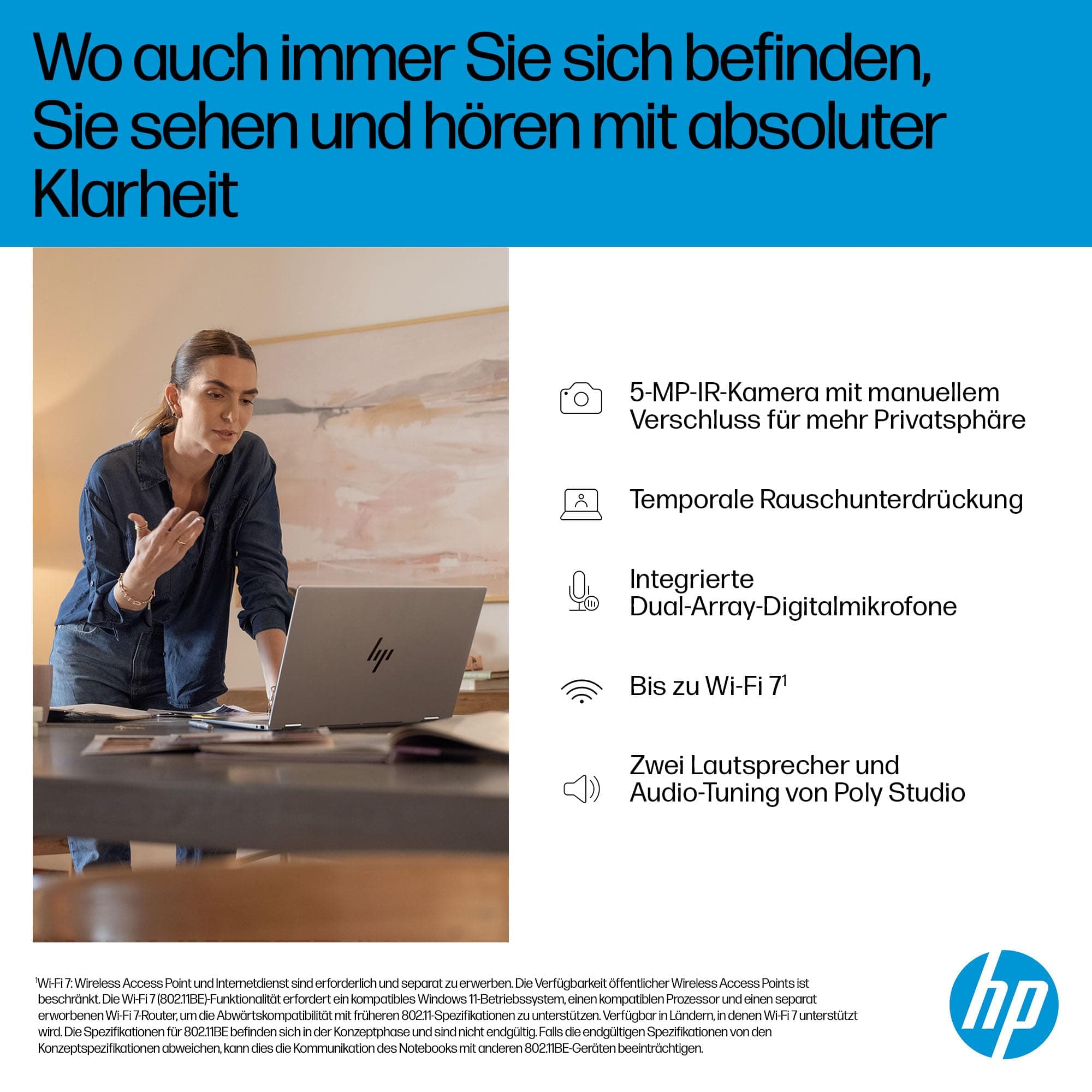 HP OmniBook X Flip 2-in-1 Laptop (16" 2K Touchscreen, Intel Core Ultra 5, Copilot+, 16GB RAM, 512GB, Win 11, QWERTZ) - Silber Intel Ultra 5 226V Intel Arc 130 V Bild 6