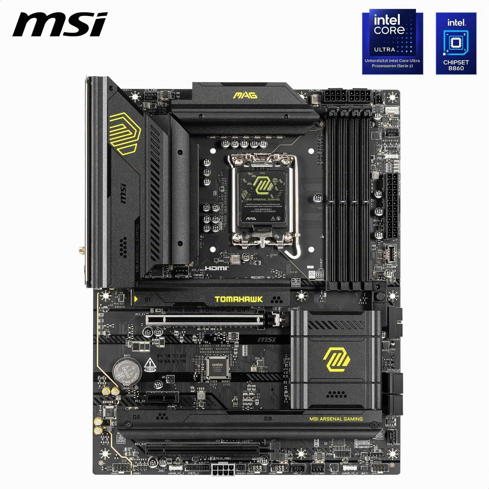 MAG B860 Tomahawk WiFi Mainboard, ATX - Unterstützt Intel Core Ultra Prozessoren (Series 2), LGA 1851 - DDR5 Memory Boost 9200+ MT/s OC, 1 x PCIe 5.0 x16, 1 x M.2 Gen5, 5G LAN, Wi-Fi 7 Bild 3