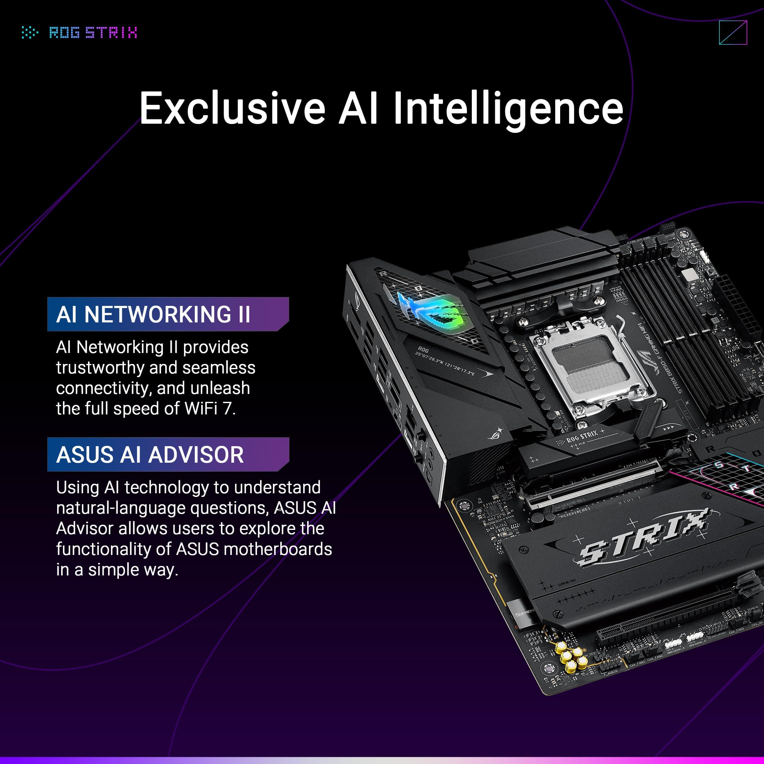 ASUS ROG Strix B850-F Gaming WiFi AMD AM5 16+2+2 Power Stages AI PC DDR5 AEMP 4x M.2 PCIe® 5.0 19 USB 20Gbps Type-C® AI Networking II Aura Sync Bild 3