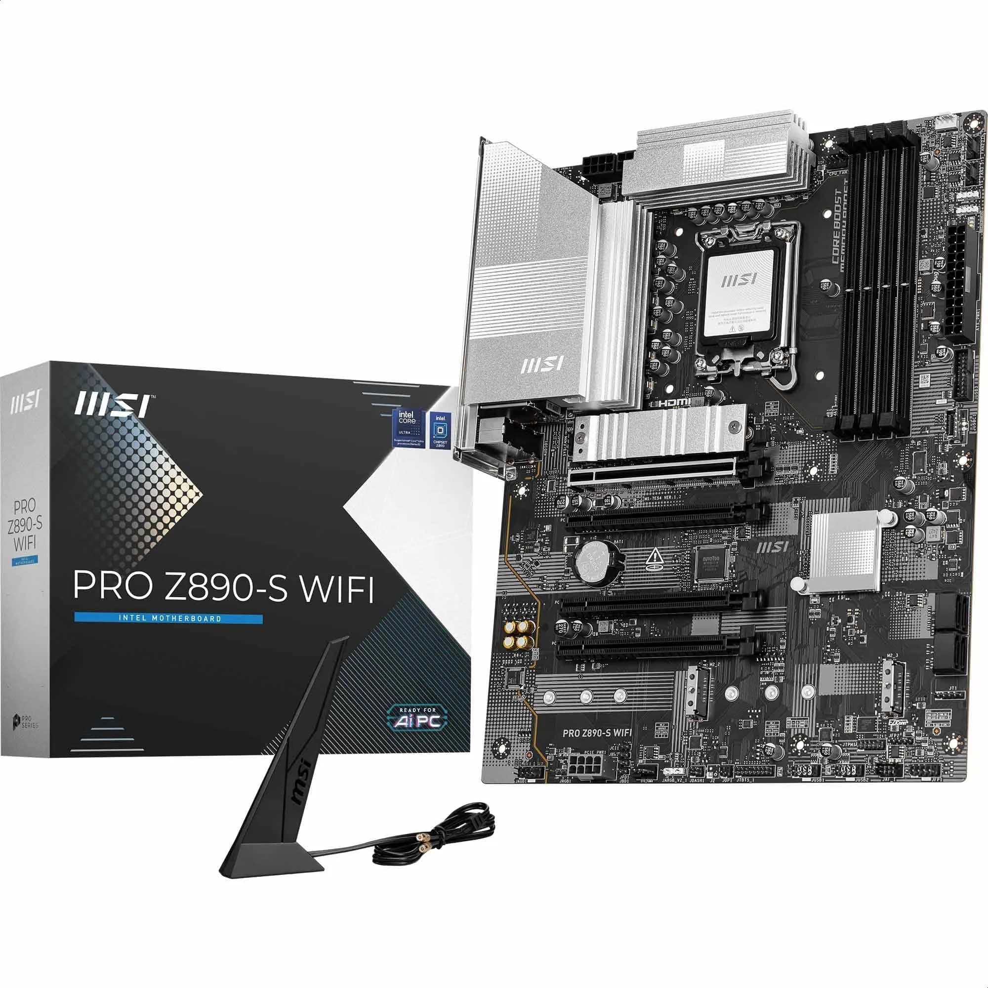 MSI PRO Z890-S WiFi Mainboard, ATX - Unterstützt Intel Core Ultra Prozessoren (Series 2), LGA 1851 - DDR5 Memory Boost (8600+ MT/s OC), PCIe 5.0 x16 & 4.0 x16, M.2 Gen5, Wi-Fi 7, 2.5G LAN Bild 2