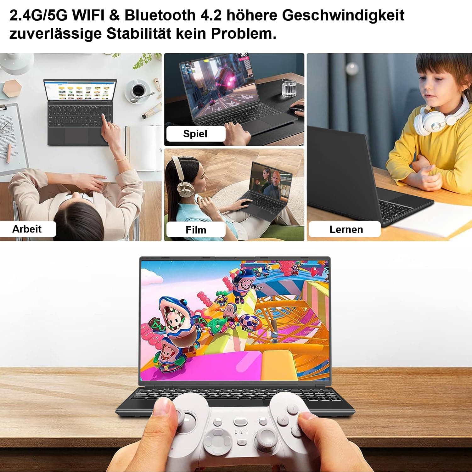 Gaming Laptop 16 Zoll Win11 12+512GB SSD Unterstützung 2TB(HDD-2TB) 1920x1200 Notebook 4-Core Celeron N5095 (bis 2.9GHz) Laptop mit Nummerntastatur WiFi Mini HDMI Deutscher Tastaturschutz-Schwarz N00-Schwarz Bild 8